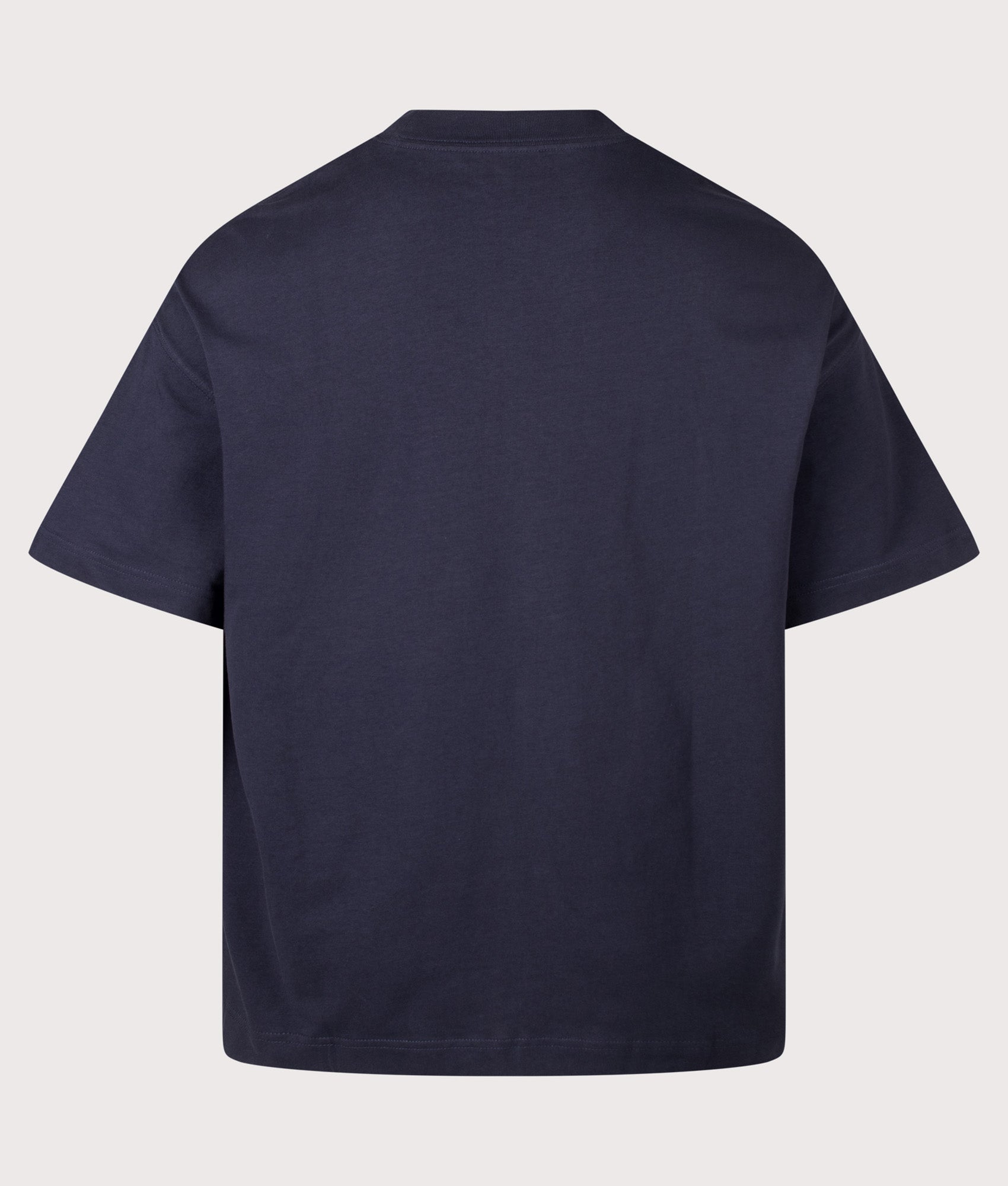 Carhartt WIP Boxy Loose Fit Signature Script T-Shirt in Dark Navy and WIP Dusty H at EQVVS Menswear. Back shot.