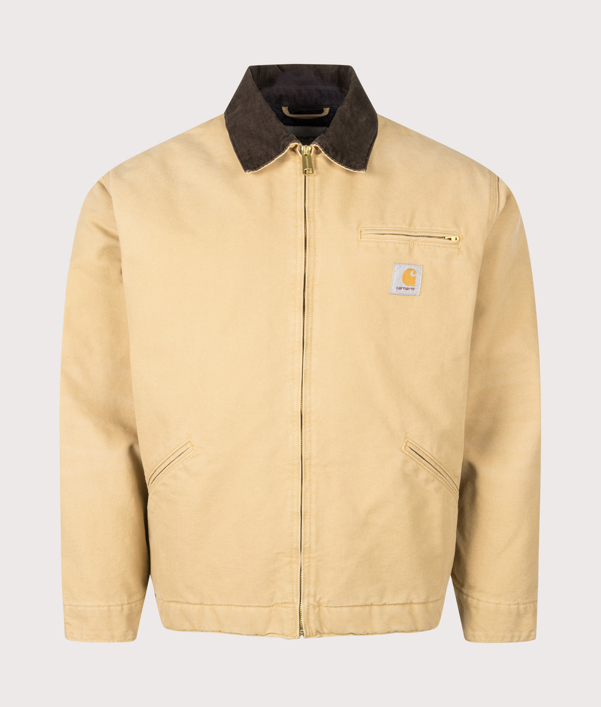 Carhartt WIP Loose Fit OG Detroit Jacket in WIP Dusty H and Tobacco at EQVVS Menswear. Front shot.