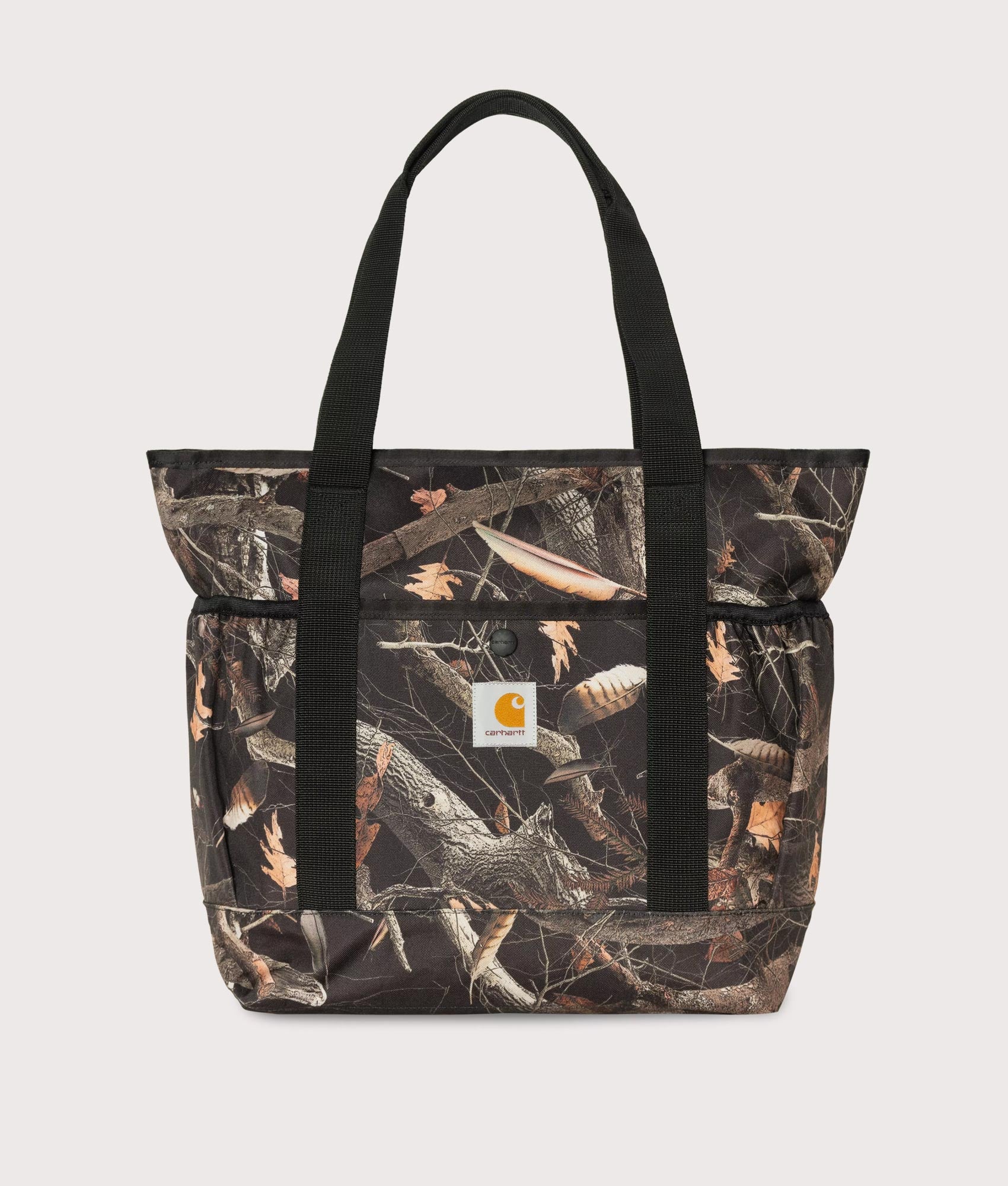 Carhartt WIP Clapton Tote Bag  in Feather Camo Tree/Black at EQVVS Menswear. Front shot.