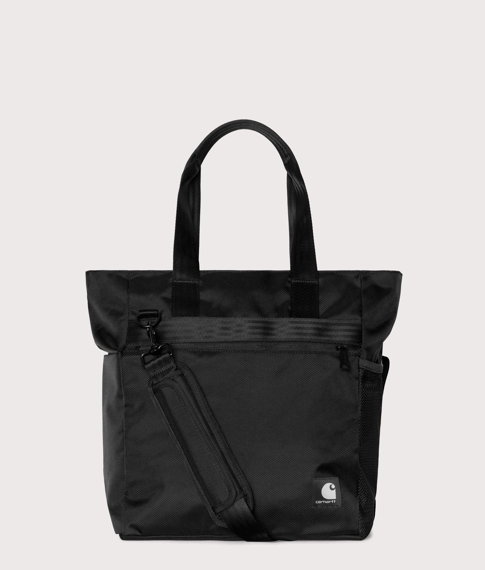 Carhartt WIP Richmond Tote Bag in Black at EQVVS Menswear. Front shot.