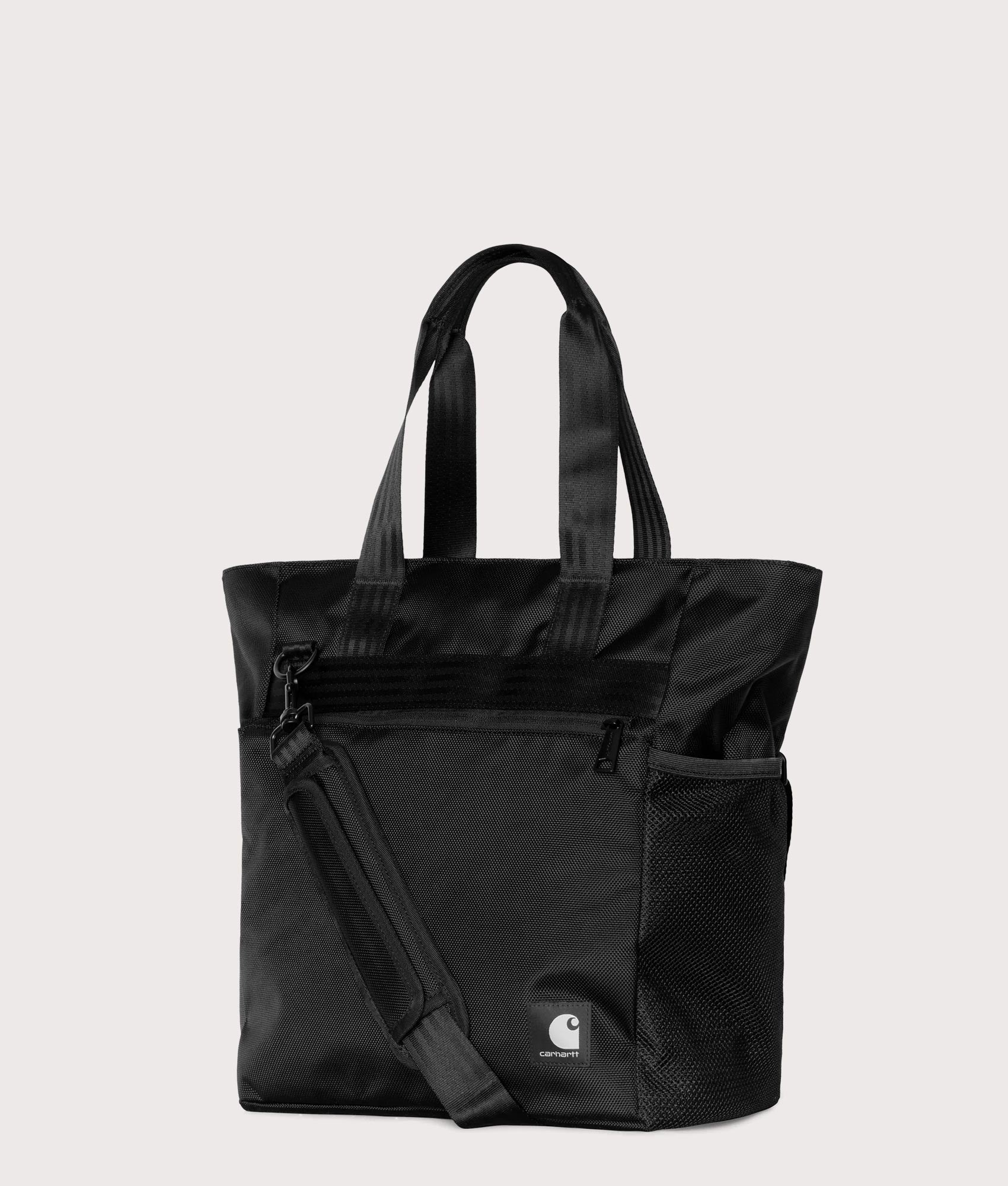 Carhartt WIP Richmond Tote Bag in Black at EQVVS Menswear.  Angled front pocket.