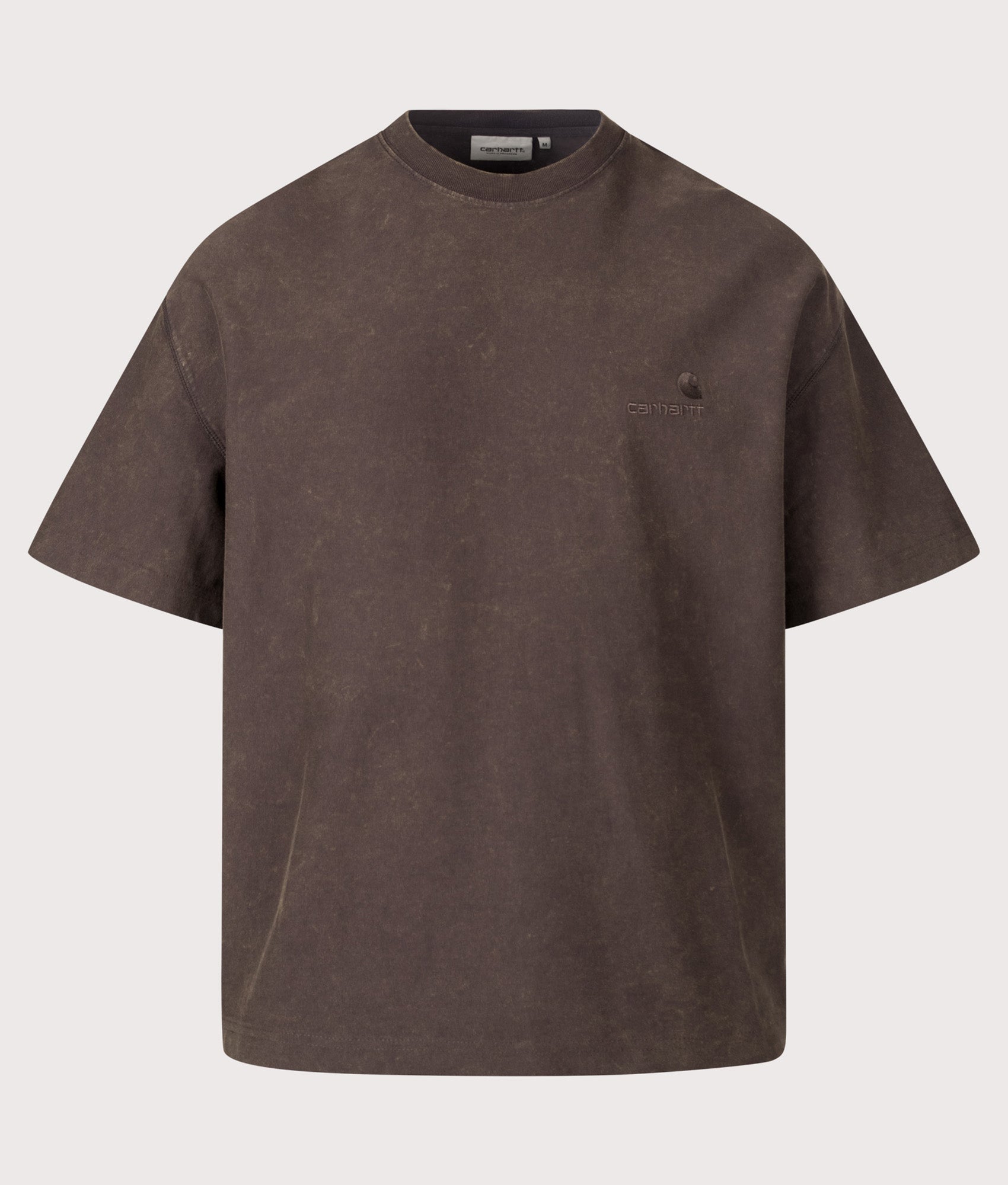 Carhartt WIP Boxy Loose Fit Lambert T-Shirt in Tobacco Moon Wash at EQVVS Menswear. Front shot.