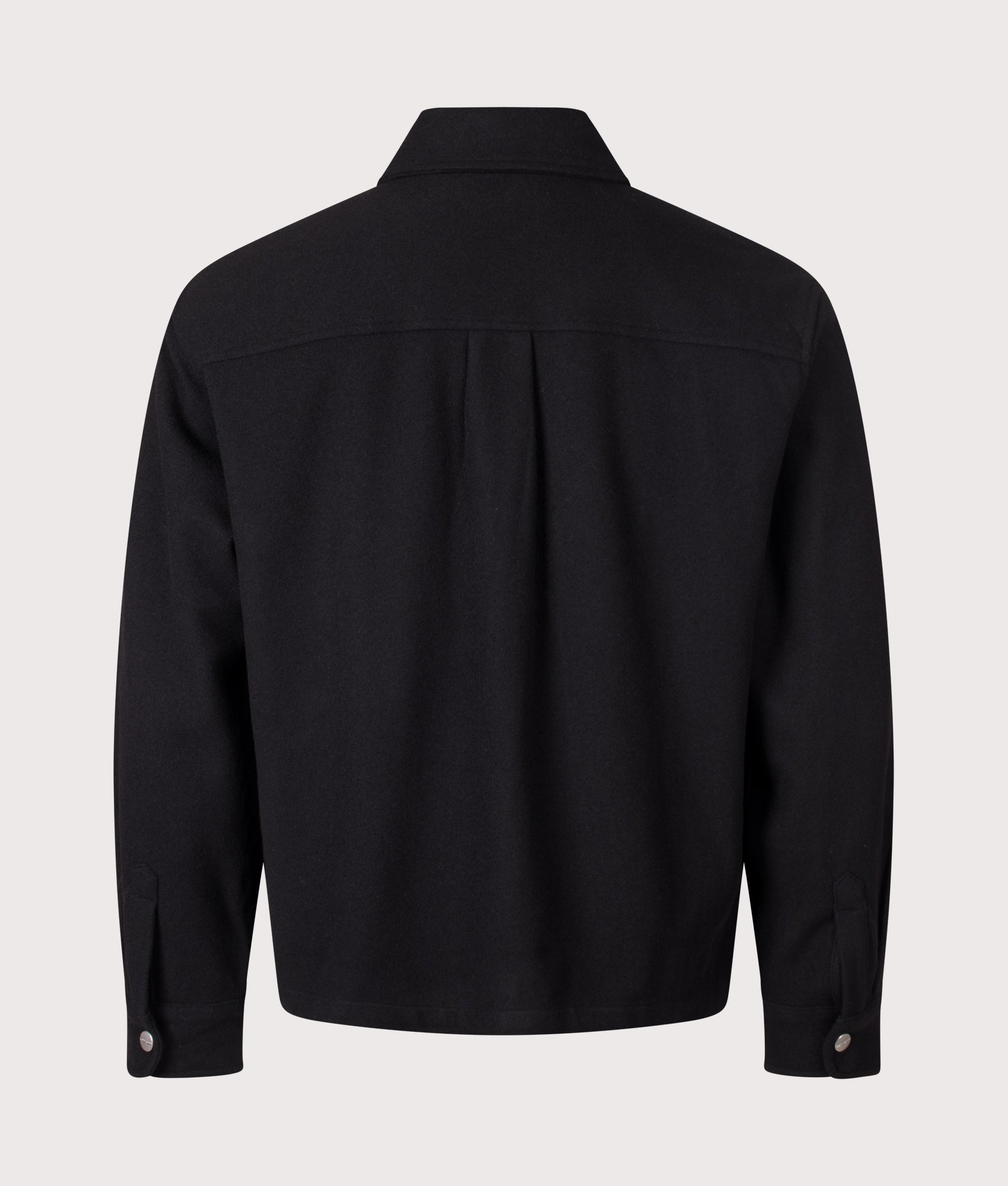 Carhartt WIP Regular Fit Atoka Shirt Jacket in Black at EQVVS Menswear. Back shot.