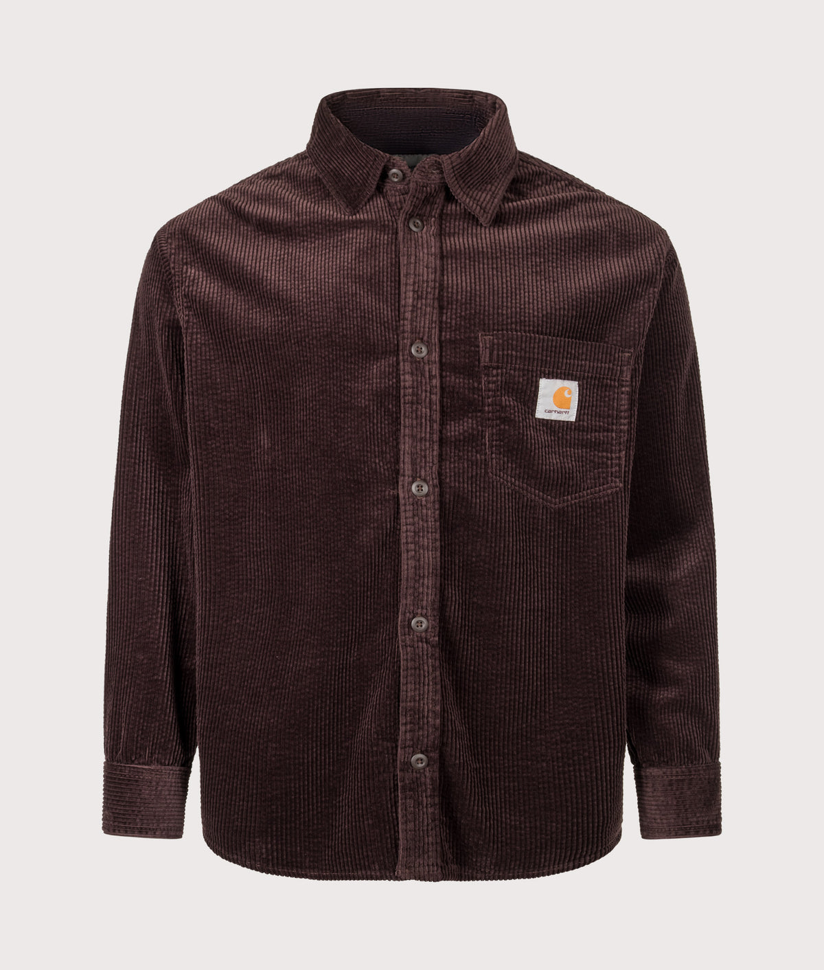 Carhartt WIP Loose Fit Loyde Shirt in Rinsed Palisander at EQVVS Menswear. Front shot.