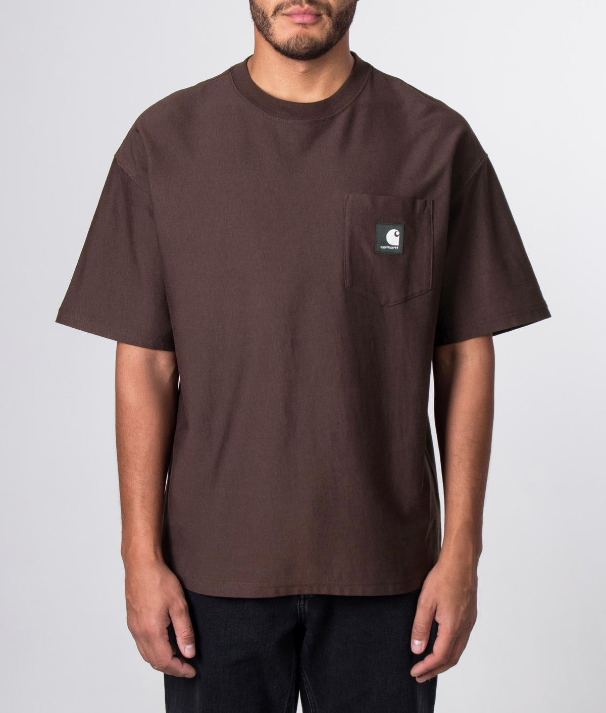 Carhartt WIP Oversized Fit OG Pocket T-Shirt in Palisander at EQVVS Menswear. Model front shot.