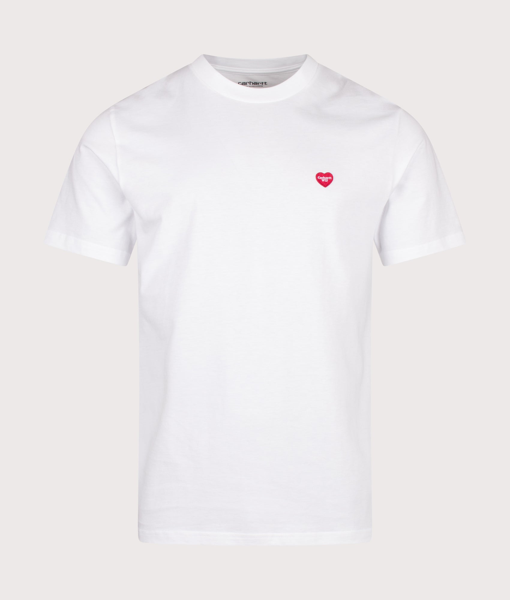 Carhartt WIP Regular Fit Small Heart T-Shirt in White at EQVVS Menswear. Front shot.