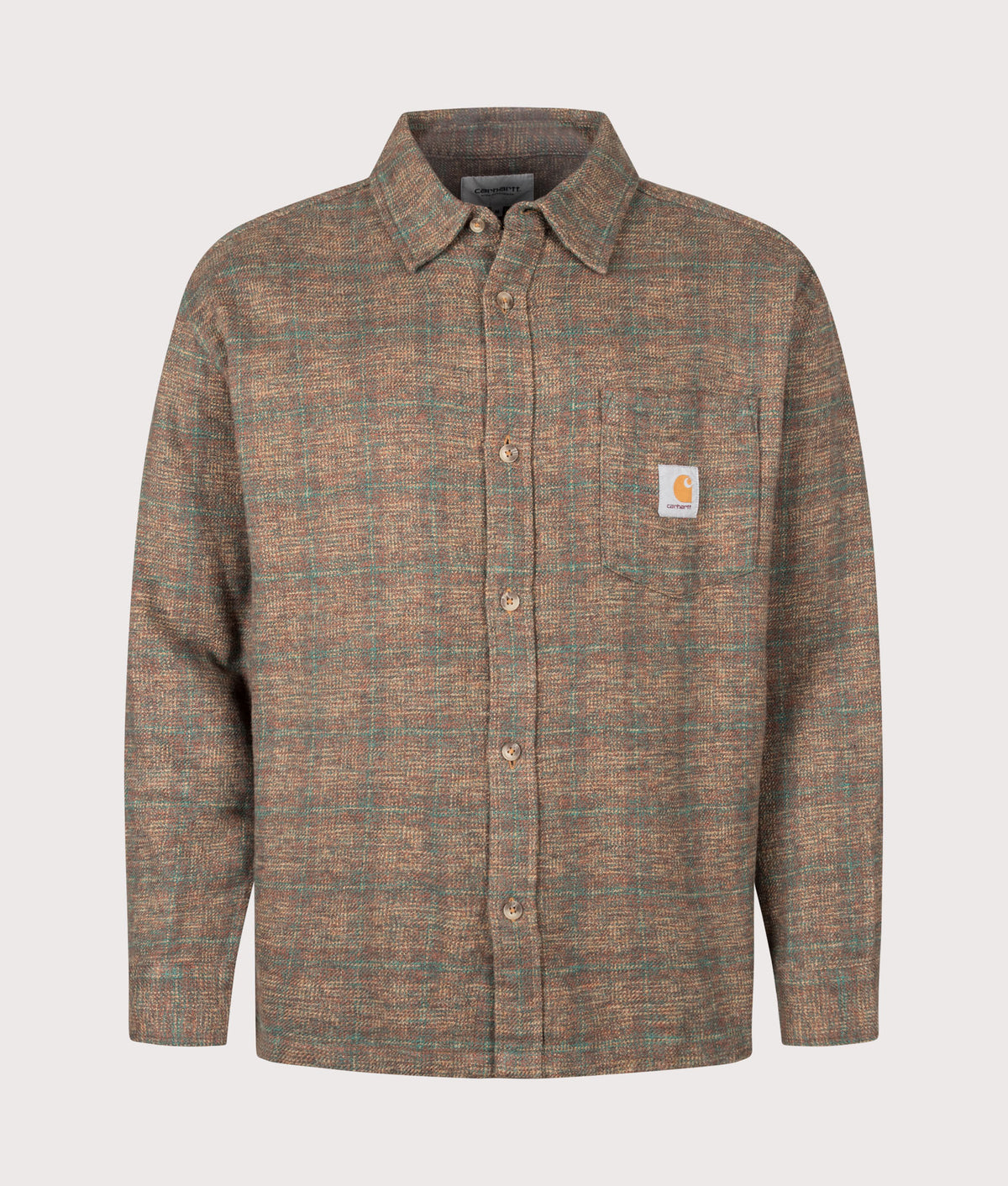 Carhartt WIP Loose Fit Bagley Shirt in Bagley Check and Hamilton Brown at EQVVS Menswear. Front shot.