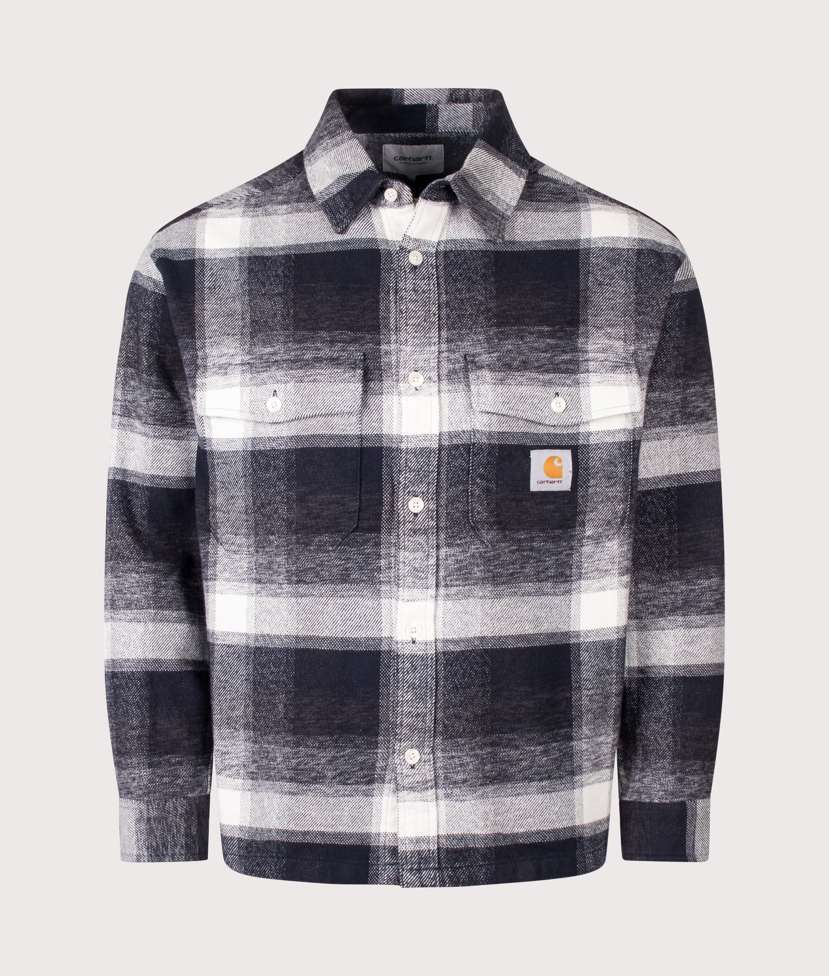 Carhartt WIP Regular Fit Esterson Shirt in  Esterson Check and Dark Navy at EQVVS Menswear. Front shot.