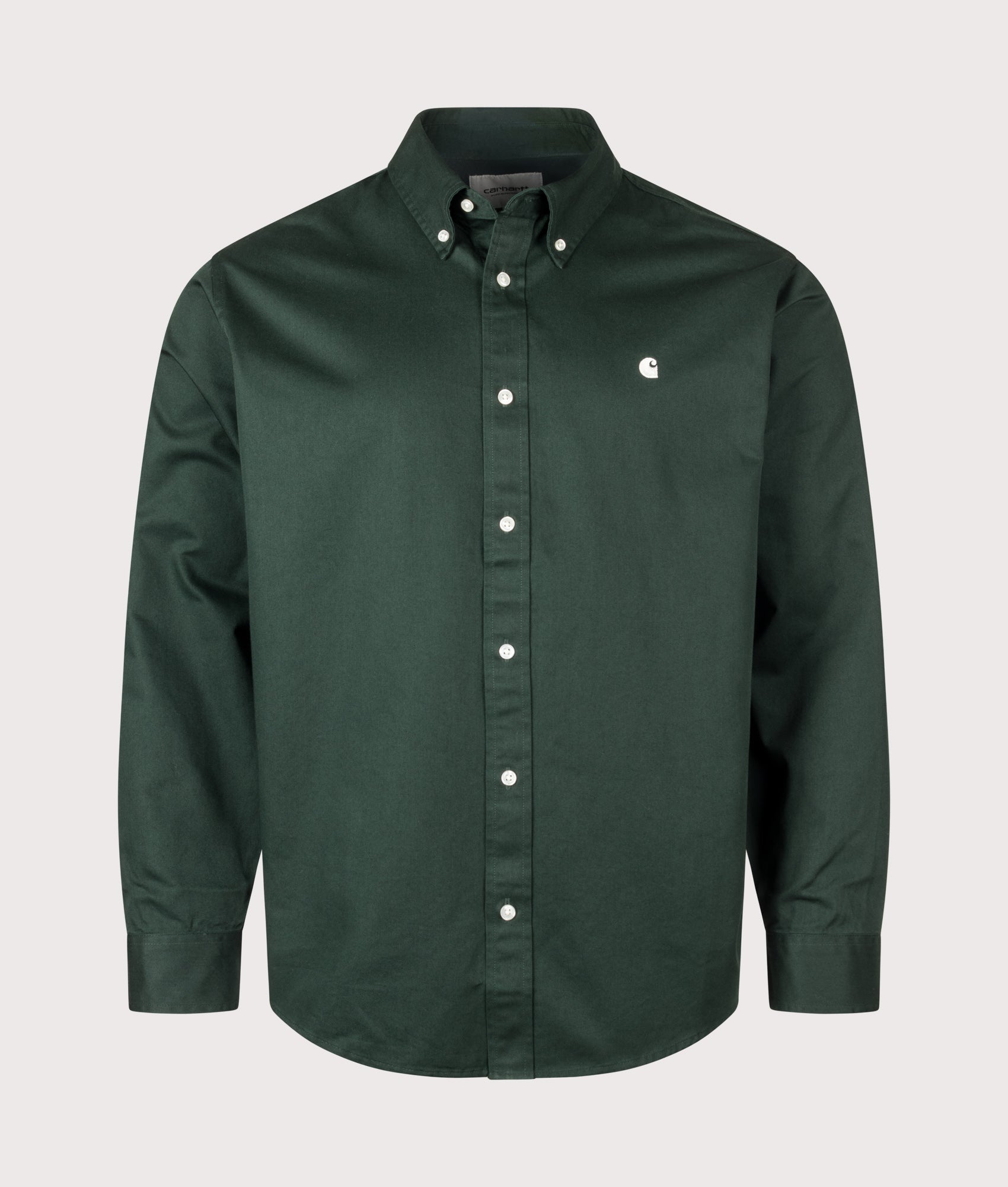Carhartt WIP Loose Fit OG Madison Shirt in Dark Scarab at EQVVS Menswear. Front shot.