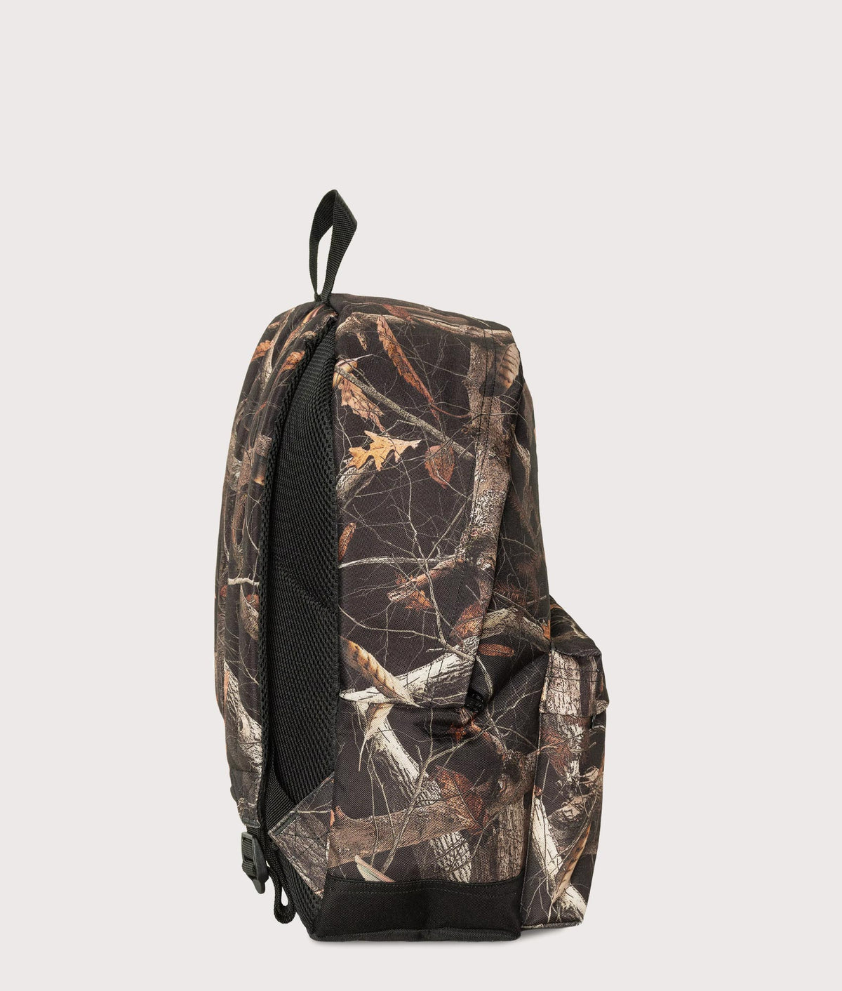 Carhartt WIP Jake Backpack in Camo Feather Tree/Black at EQVVS Menswear. Side shot.