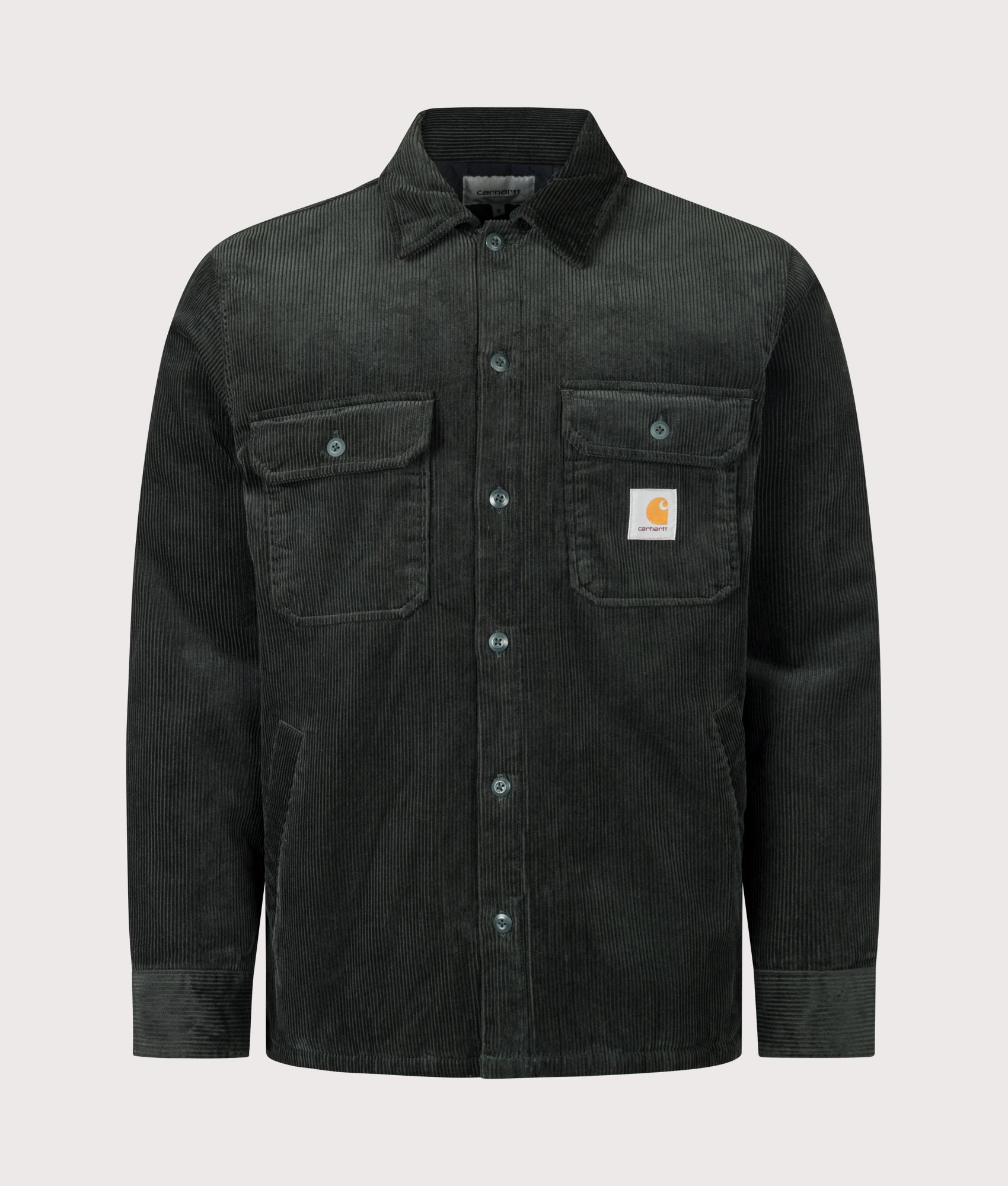 Carhartt WIP Loose Fit Whitsome Overshirt in Raven at EQVVS Menswear. Front shot.