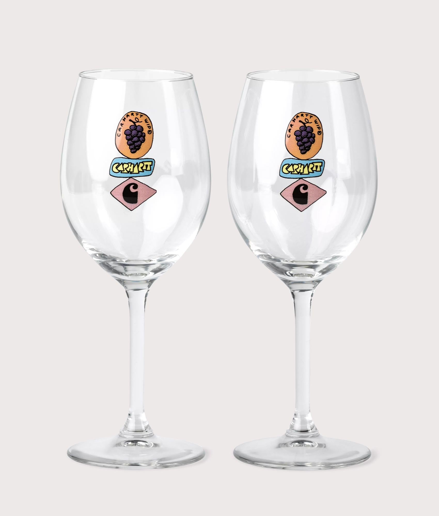 Carhartt WIP Stacked Grapes Wine Glass Set at EQVVS Menswear. Front shot.