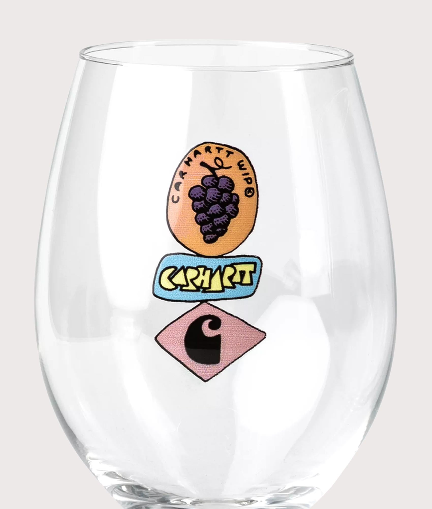 Carhartt WIP Stacked Grapes Wine Glass Set at EQVVS Menswear. Detail shot.