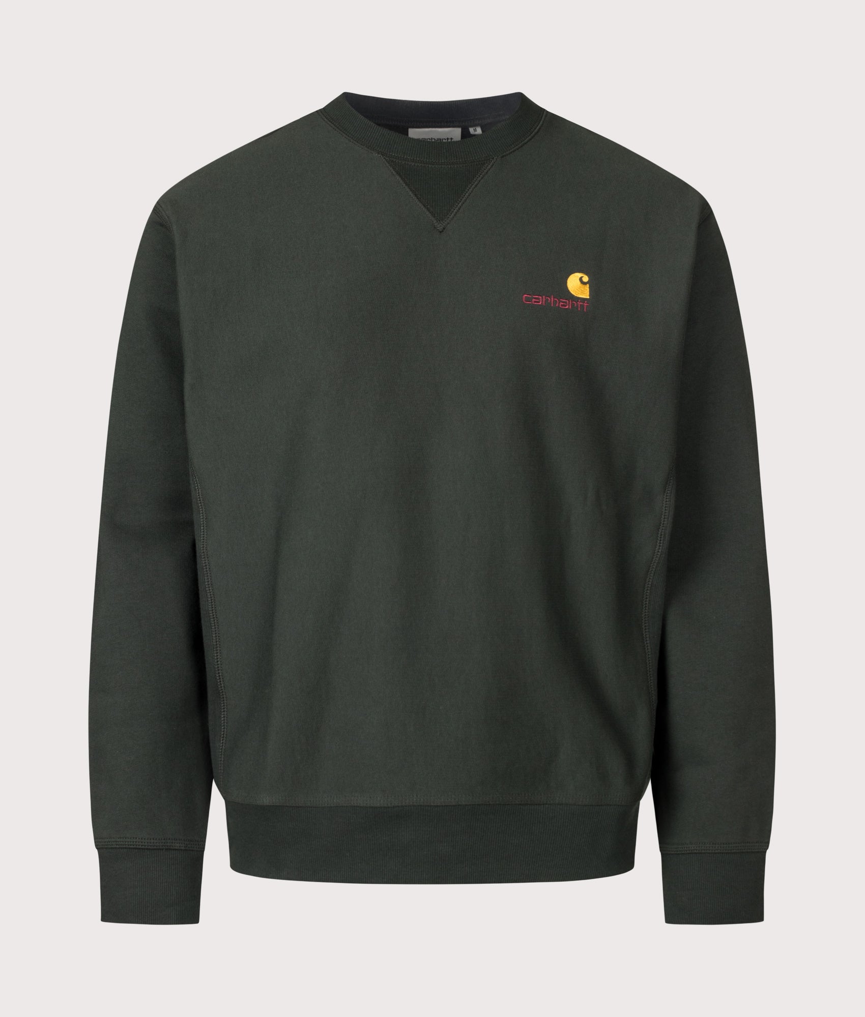 Carhartt WIP Loose Fit American Script Sweatshirt in Raven at EQVVS Menswear. Front shot.