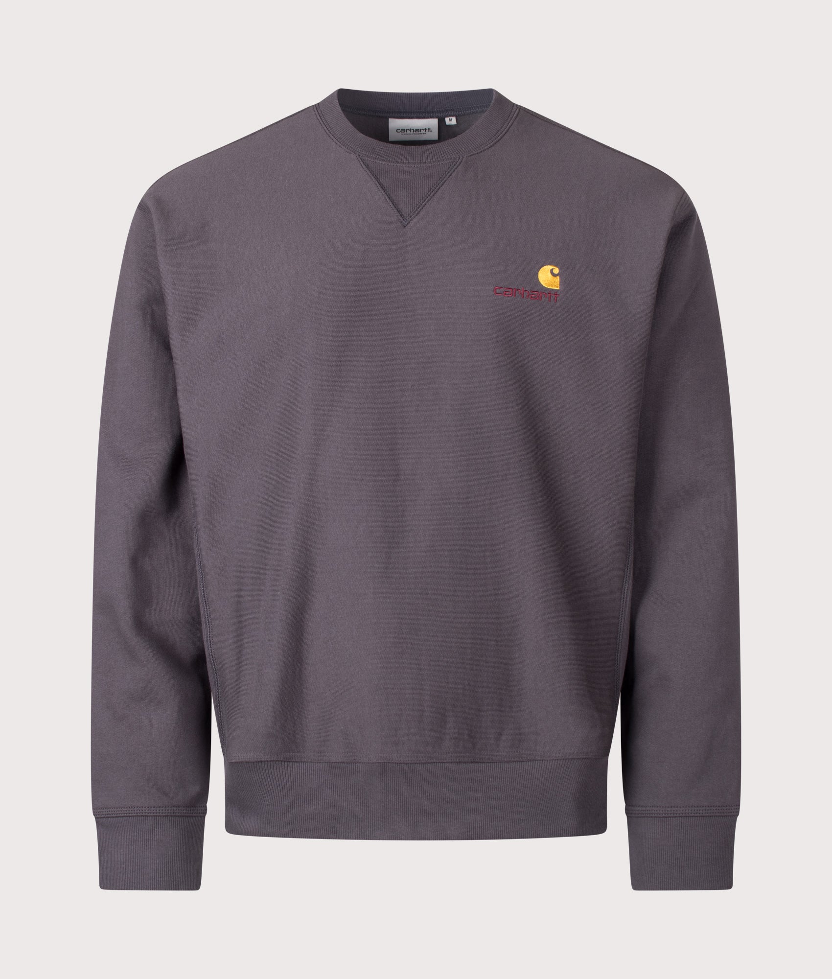 Carhartt WIP Loose Fit American Script Sweatshirt in Graphite at EQVVS Menswear. Front shot.