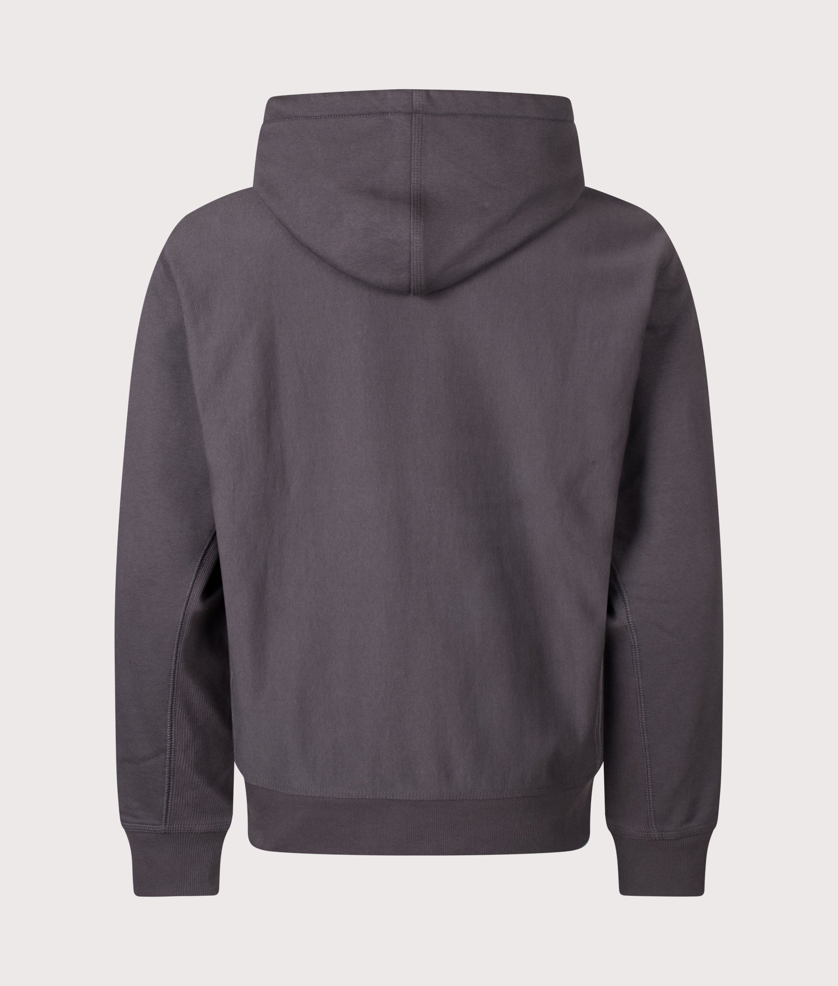 Carhartt WIP Loose Fit American Script Hoodie in Graphite at EQVVS Menswear. Back shot.