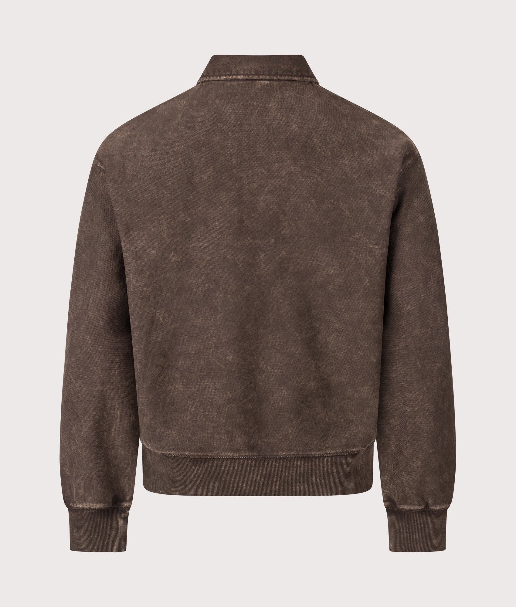 Carhartt WIP  Boxy Loose Fit Lambert Polo Neck Sweatshirt in Tobacco Moon Wash at EQVVS Menswear. Back shot.