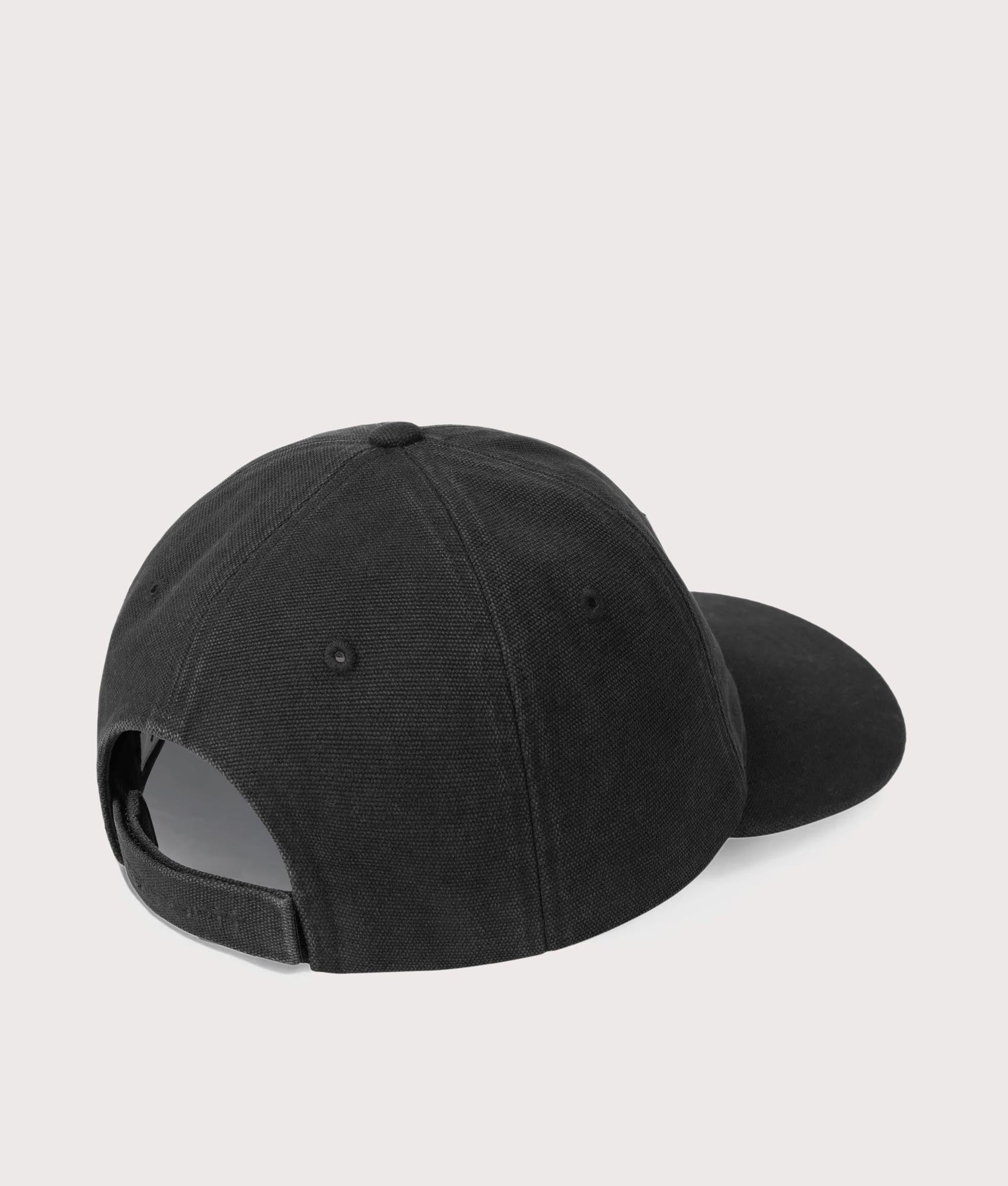 Carhartt WIP Canvas Cap in Black Stone Wash at EQVVS Menswear. Angled back shot.