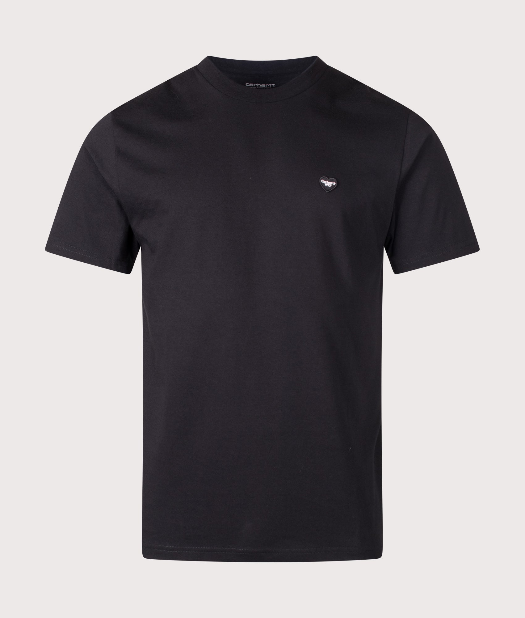 Carhartt WIP Regular Fit Small Heart T-Shirt in Black at EQVVS Menswear. Front shot.