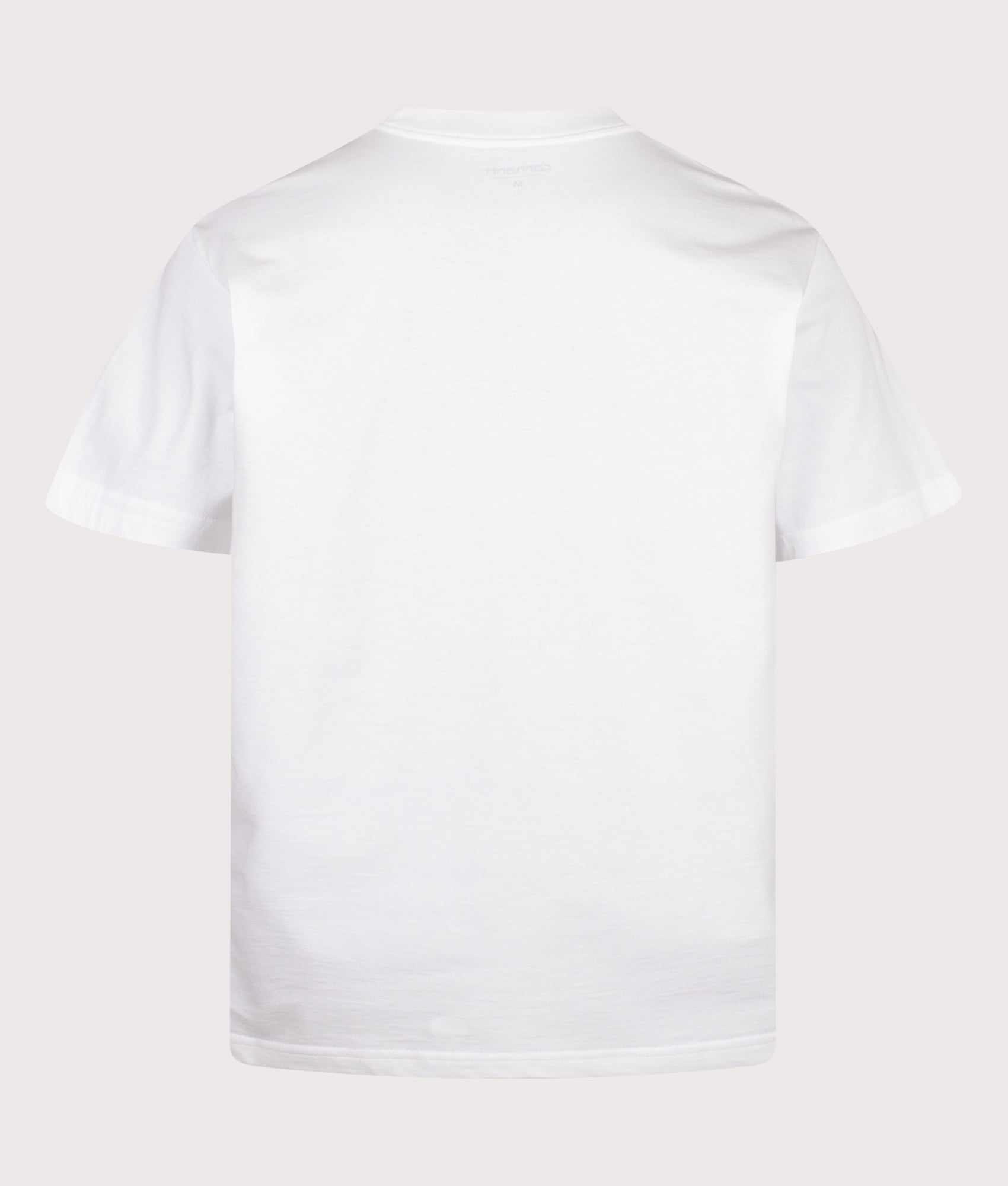 Carhartt WIP Loose Fit Hot Rat T-Shirt in White at EQVVS Menswear. Back shot.