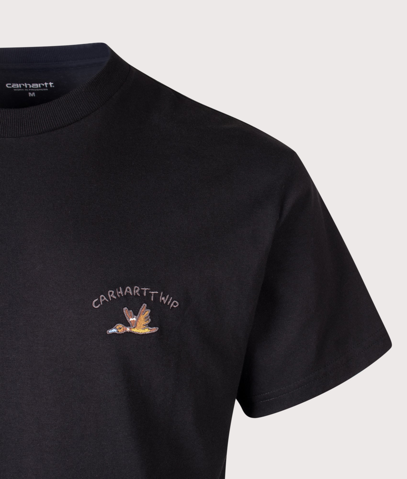 Carhartt WIP Loose Fit Animated Ducks T-Shirt in Black at EQVVS Menswear. Detail shot.