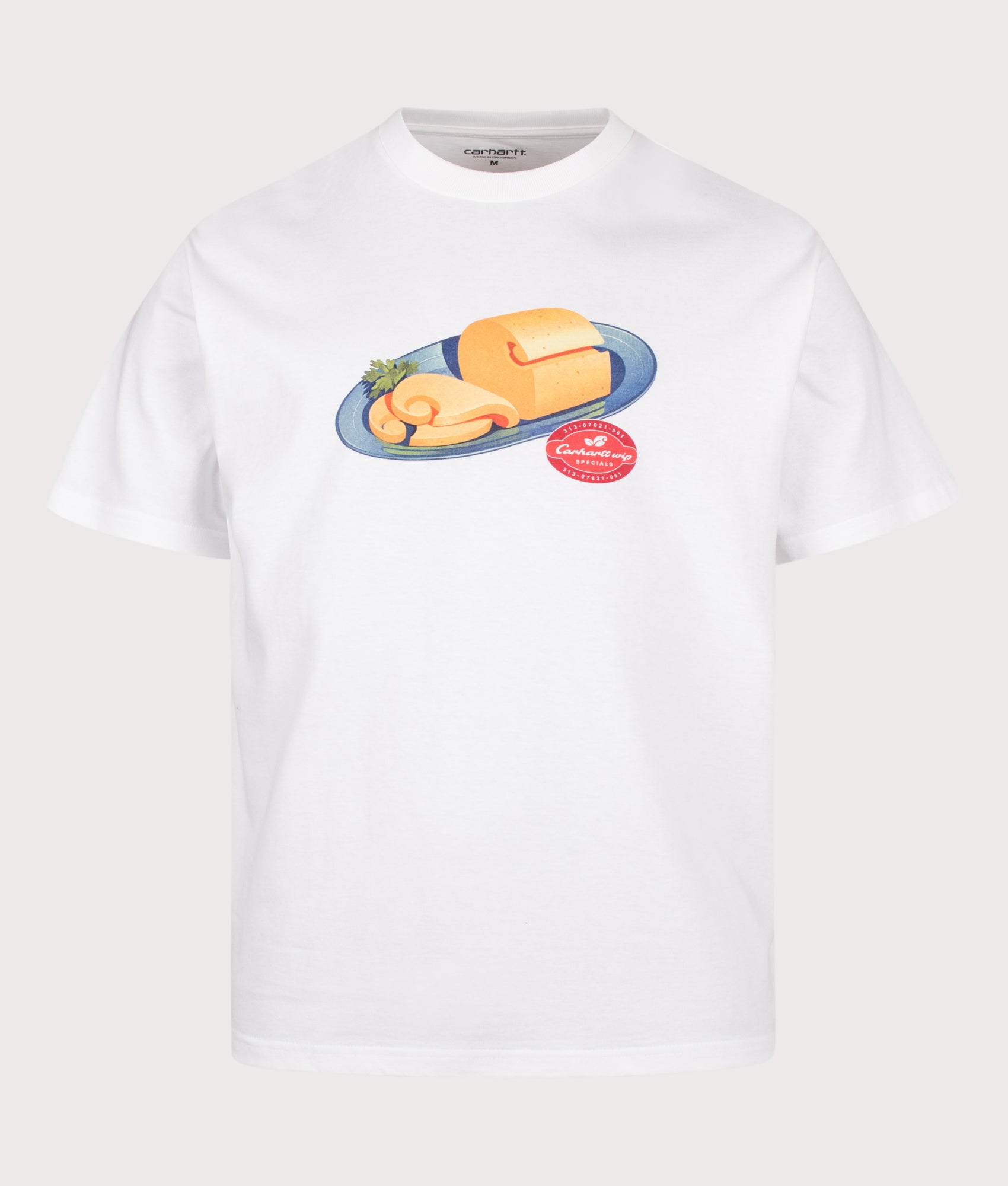 Carhartt WIP Loose Fit Fromage T-Shirt in White at EQVVS Menswear. Front shot.