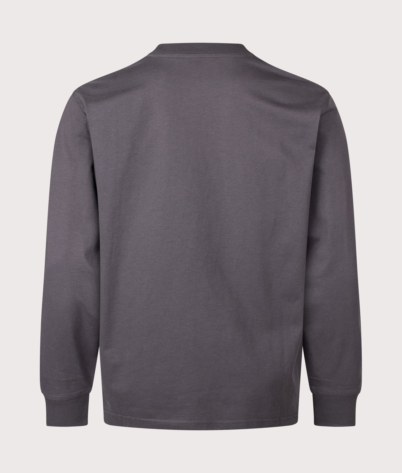 Carhartt WIP Loose Fit American Script Long Sleeve T-Shirt in Graphite at EQVVS Menswear. Back shot.