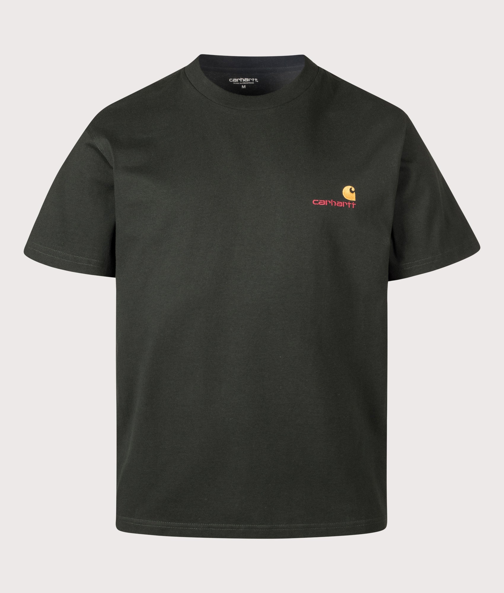 Carhartt WIP Loose Fit American Script T-Shirt in Raven at EQVVS Menswear. Front shot.