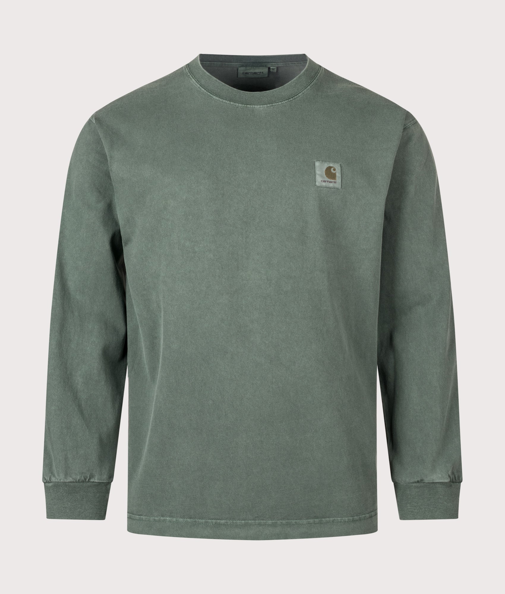 Carhartt WIP Loose Fit Vista Long Sleeve T-Shirt in Dark Scarab at EQVVS Menswear. Front shot.