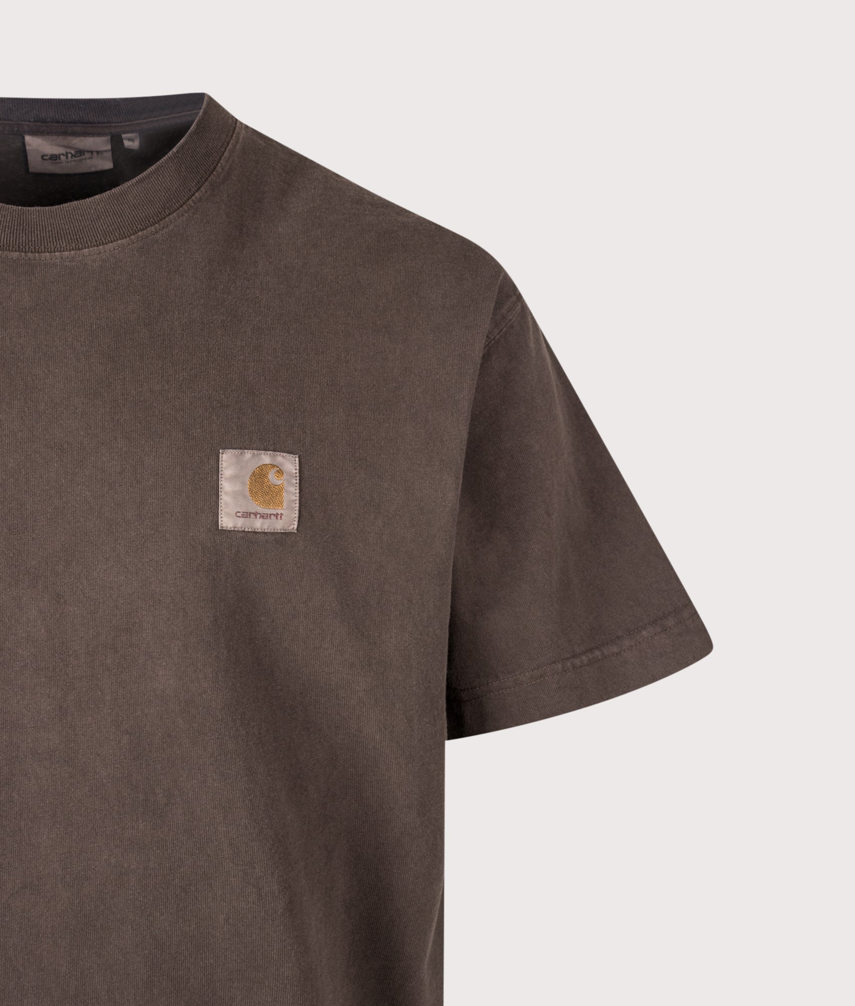 Carhartt WIP Loose Fit Vista T-Shirt in Tobacco at EQVVS Menswear. Detail shot.