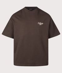 Boxy Loose Fit Signature Script T-Shirt: 3XBXX Tobacco/Natural 
