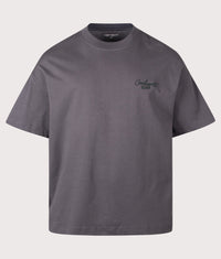 Boxy Loose Fit Signature Script T-Shirt: 3Z7XX Graphite/Dark Scarab 