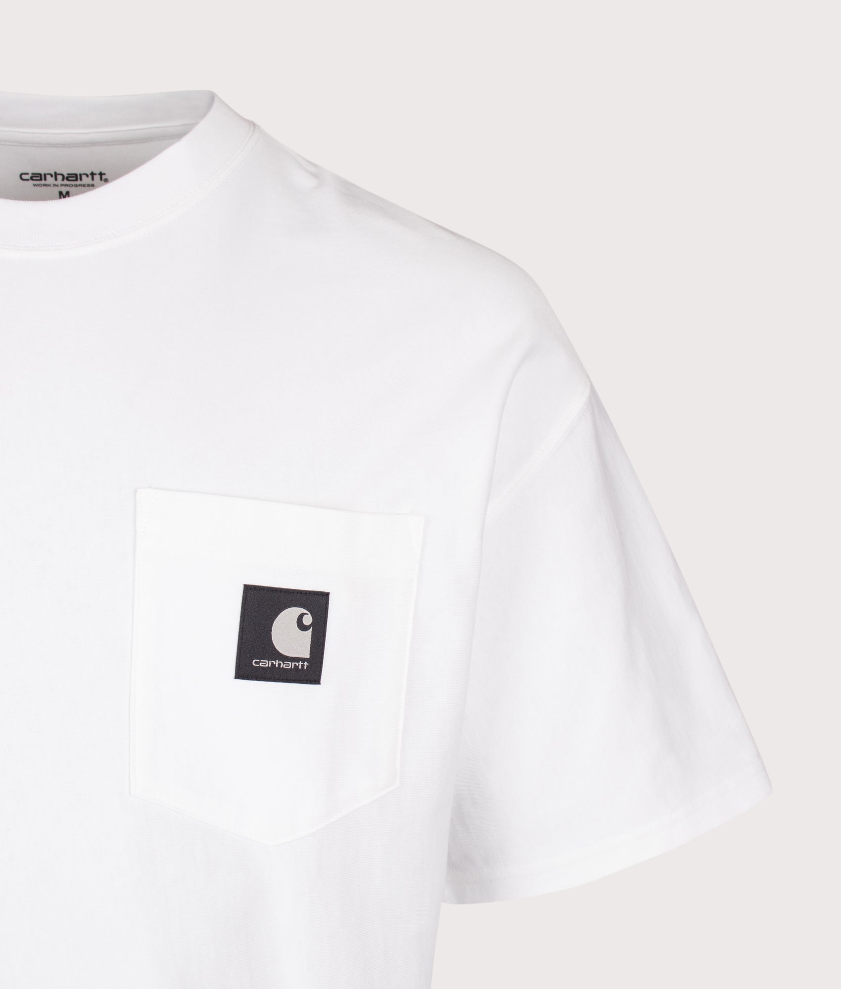 Carhartt WIP Oversized Fit OG Pocket T-Shirt in White at EQVVS Menswear. Detail shot.