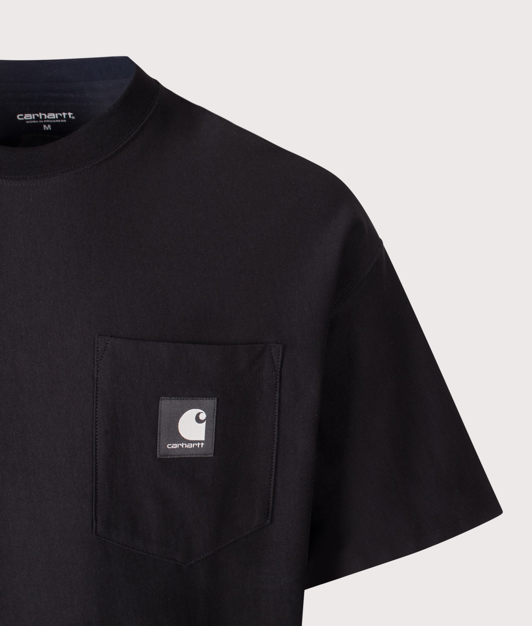 Carhartt WIP Oversized Fit OG Pocket T-Shirt in Black at EQVVS Menswear. Detail shot.