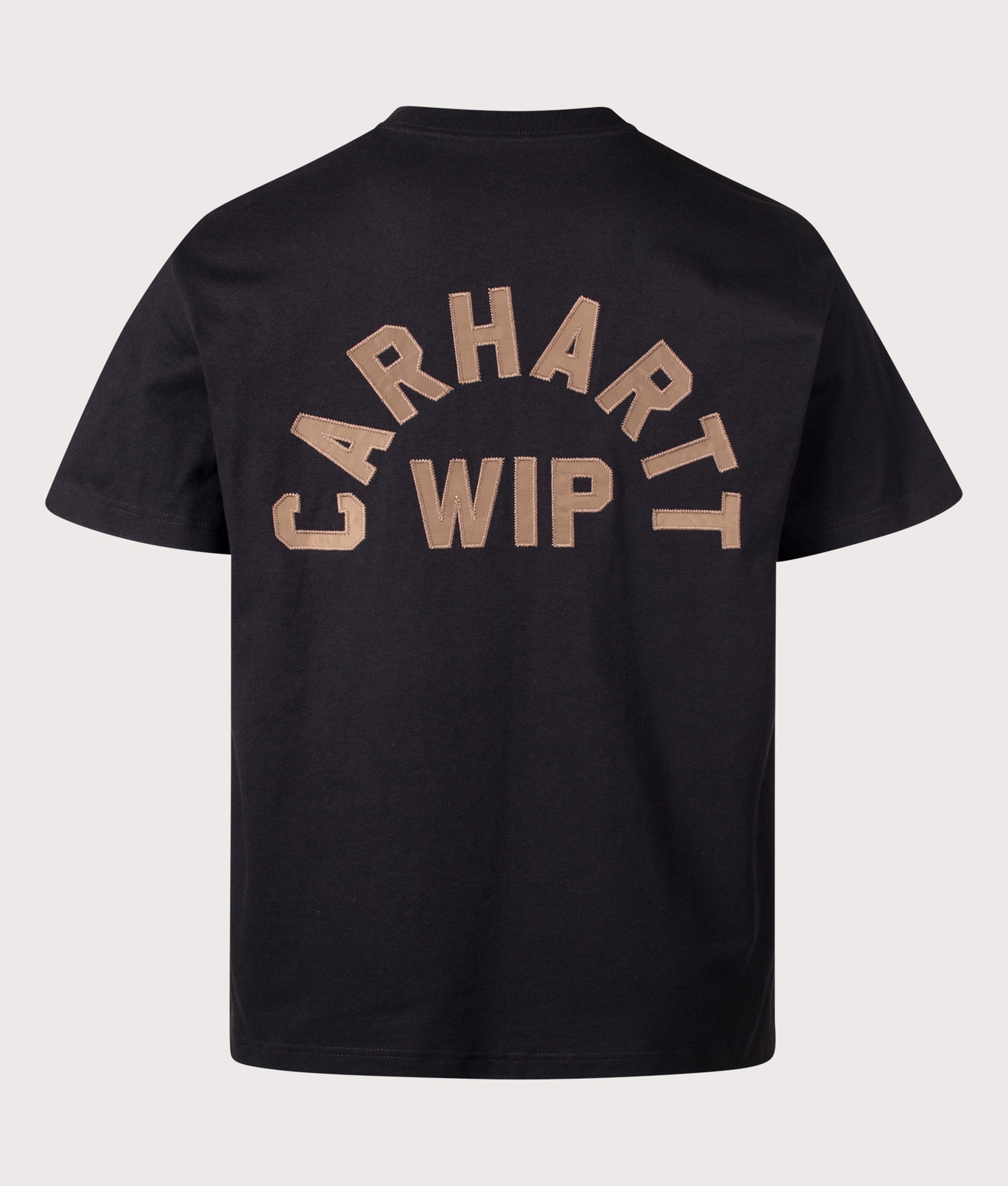 Carhartt WIP Loose Fit Arch Script T-Shirt in Black and WIP H Brown at EQVVS Menswear. Back shot.