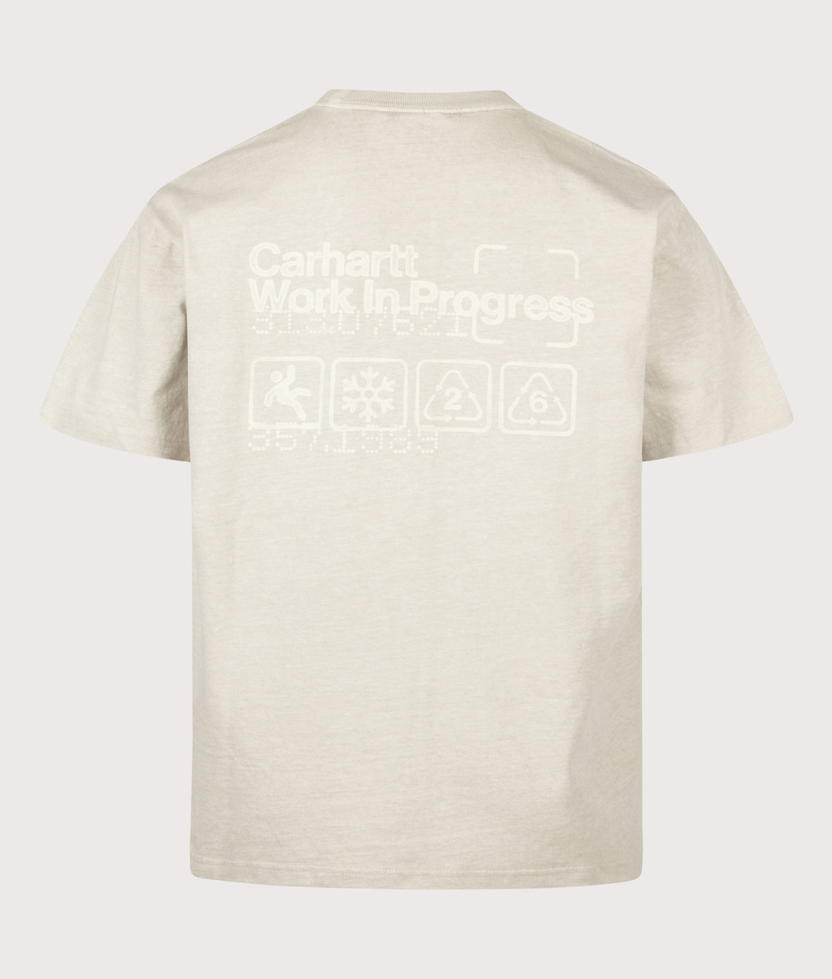 Carhartt WIP Loose Fit Boxed T-Shirt in Fleur De Sel at EQVVS Menswear. Back shot.