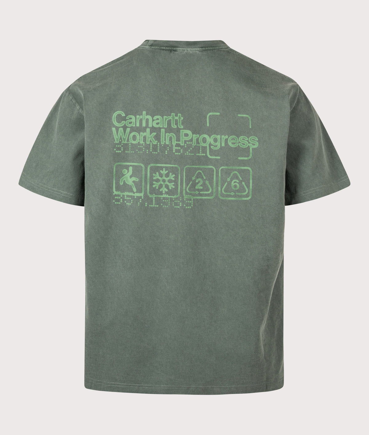 Carhartt WIP Loose Fit Boxed T-Shirt in Dark Scarab at EQVVS Menswear. Back shot.