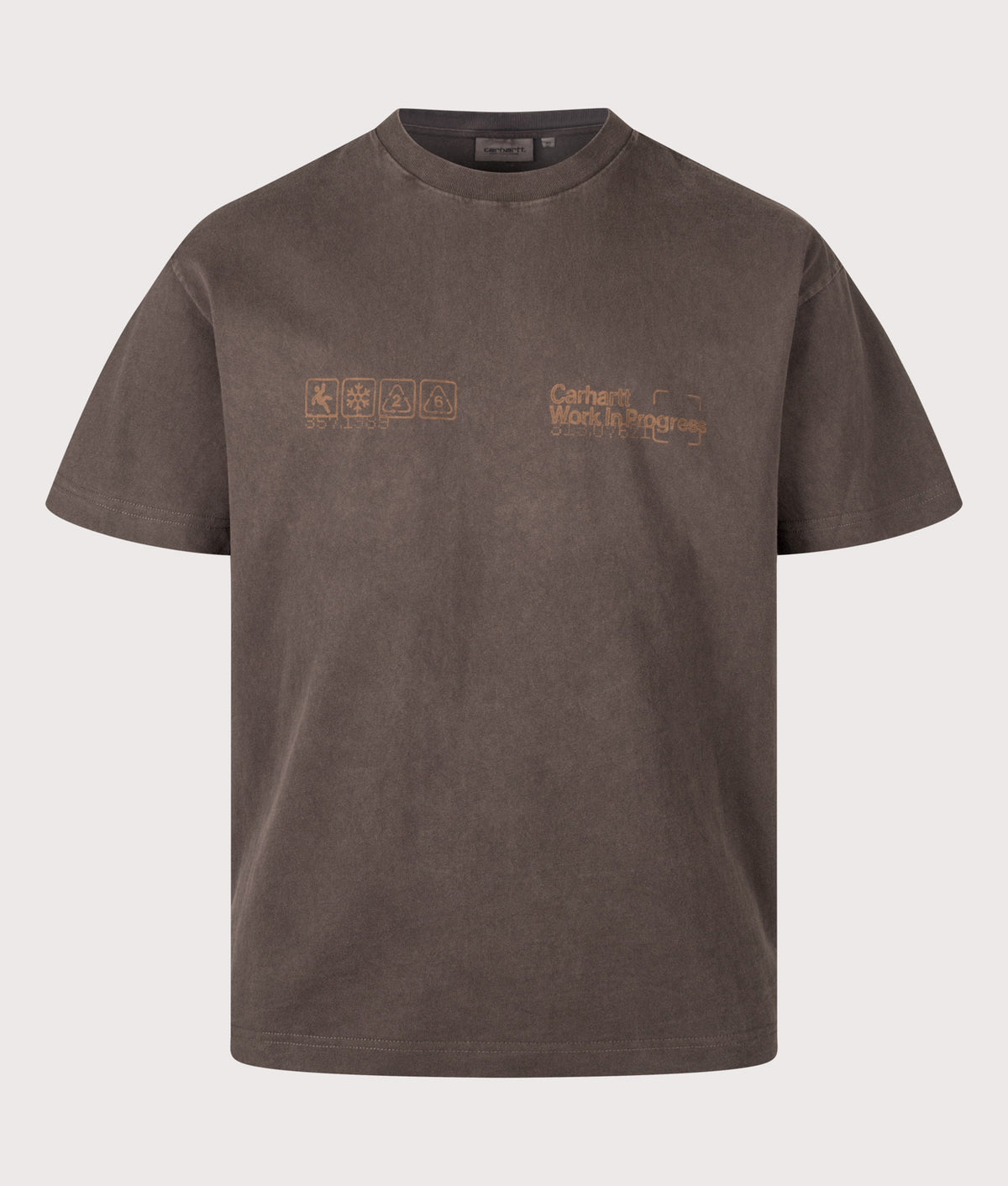 Carhartt WIP Loose Fit Boxed T-Shirt in Tobacco at EQVVS Menswear. Front shot.