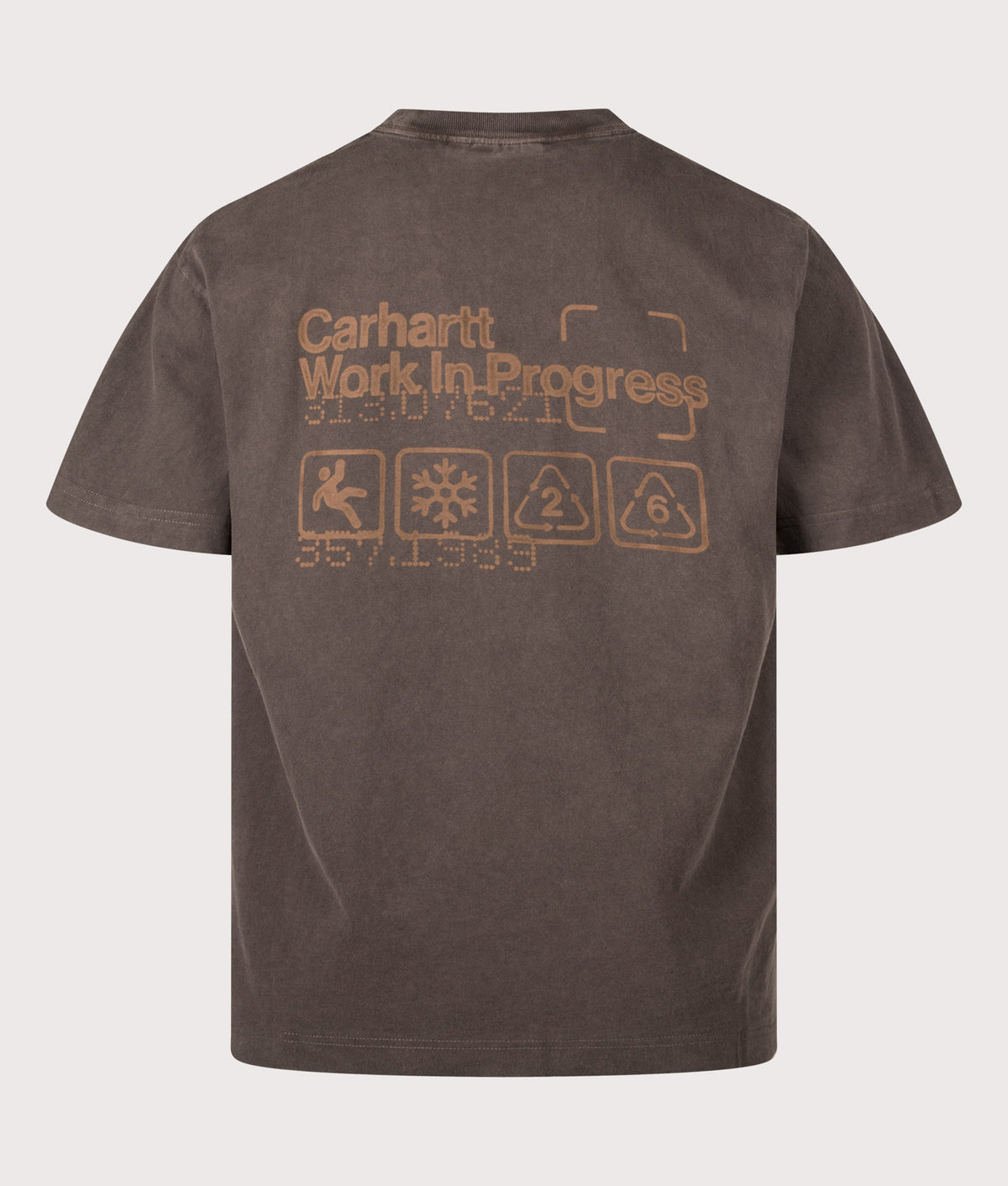 Carhartt WIP Loose Fit Boxed T-Shirt in Tobacco at EQVVS Menswear. Back shot.