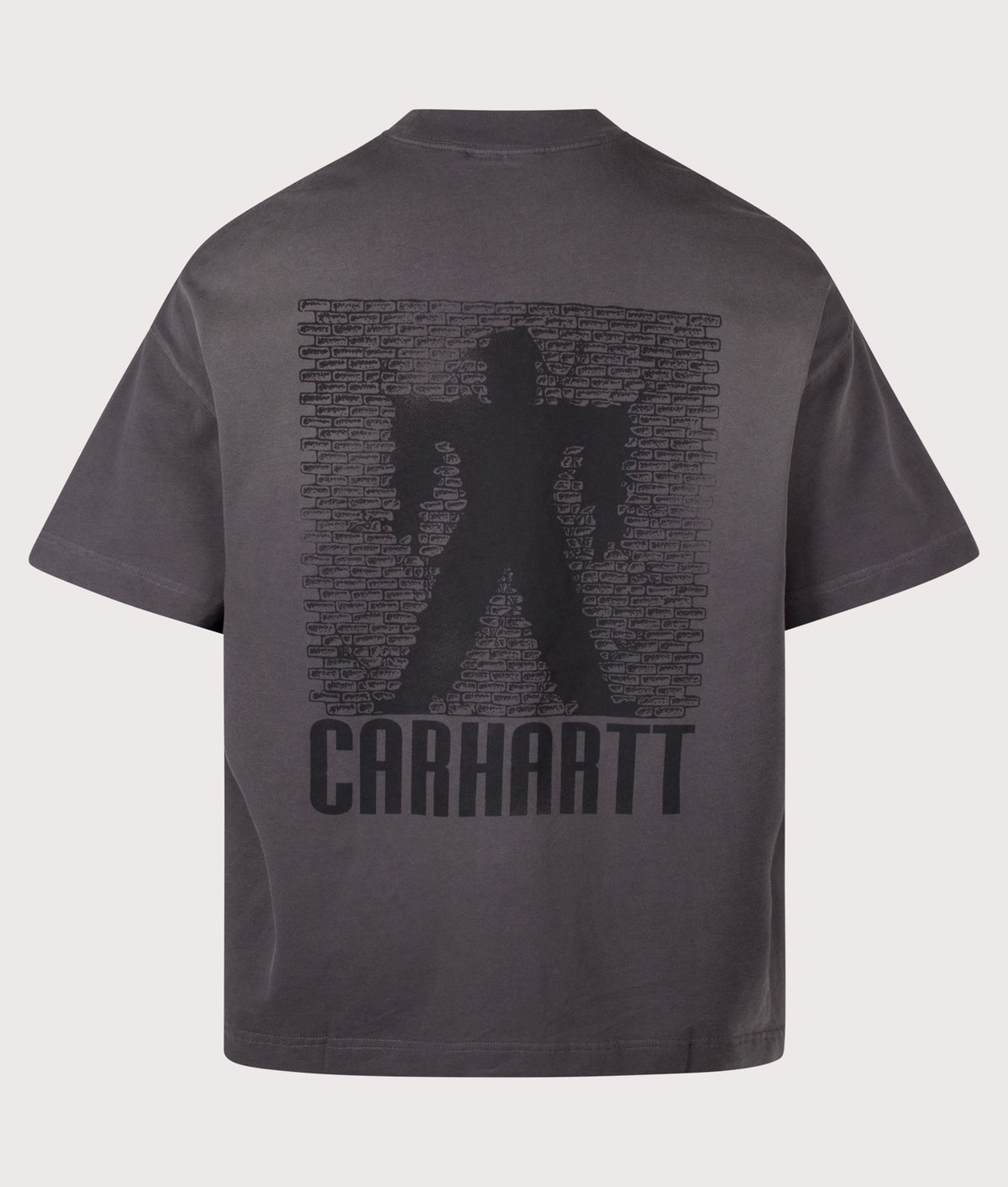 Carhartt WIP Boxy Loose Fit Bricky Man T-Shirt in Stone Dyed Soot at EQVVS Menswear. Back shot.