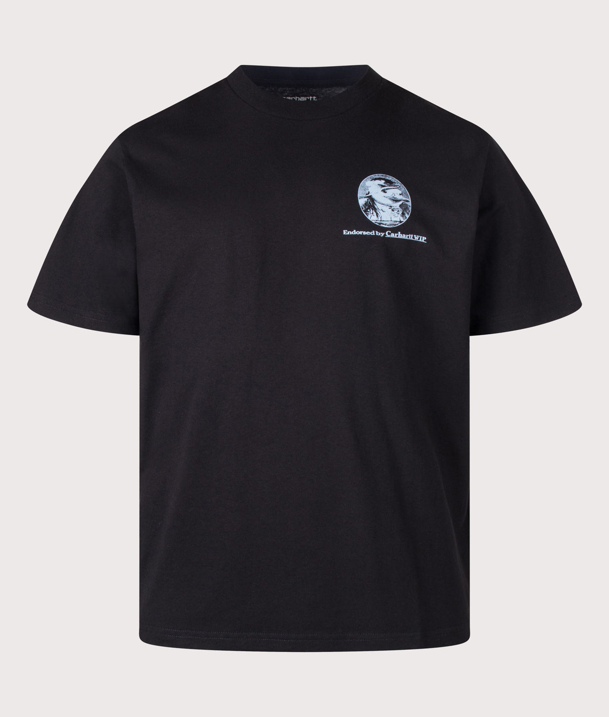 Carhartt WIP Loose Fit Vote T-Shirt in Black at EQVVS Menswear. Front shot.
