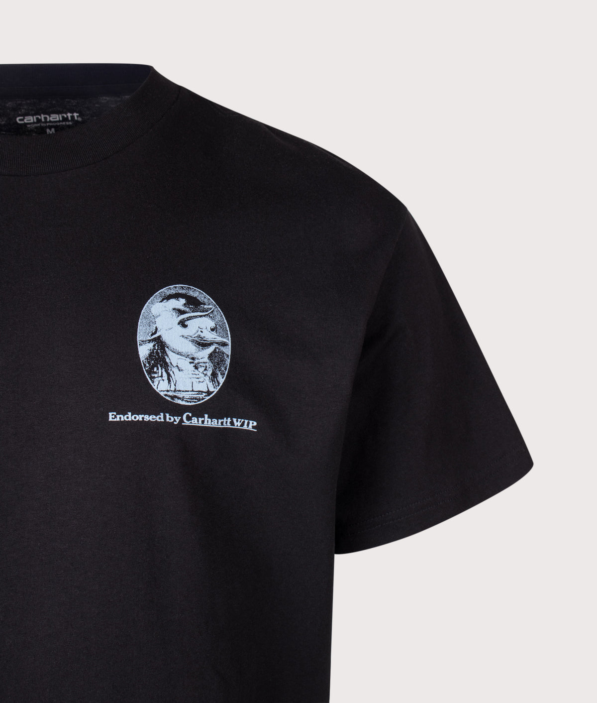 Carhartt WIP Loose Fit Vote T-Shirt in Black at EQVVS Menswear. Detail shot.