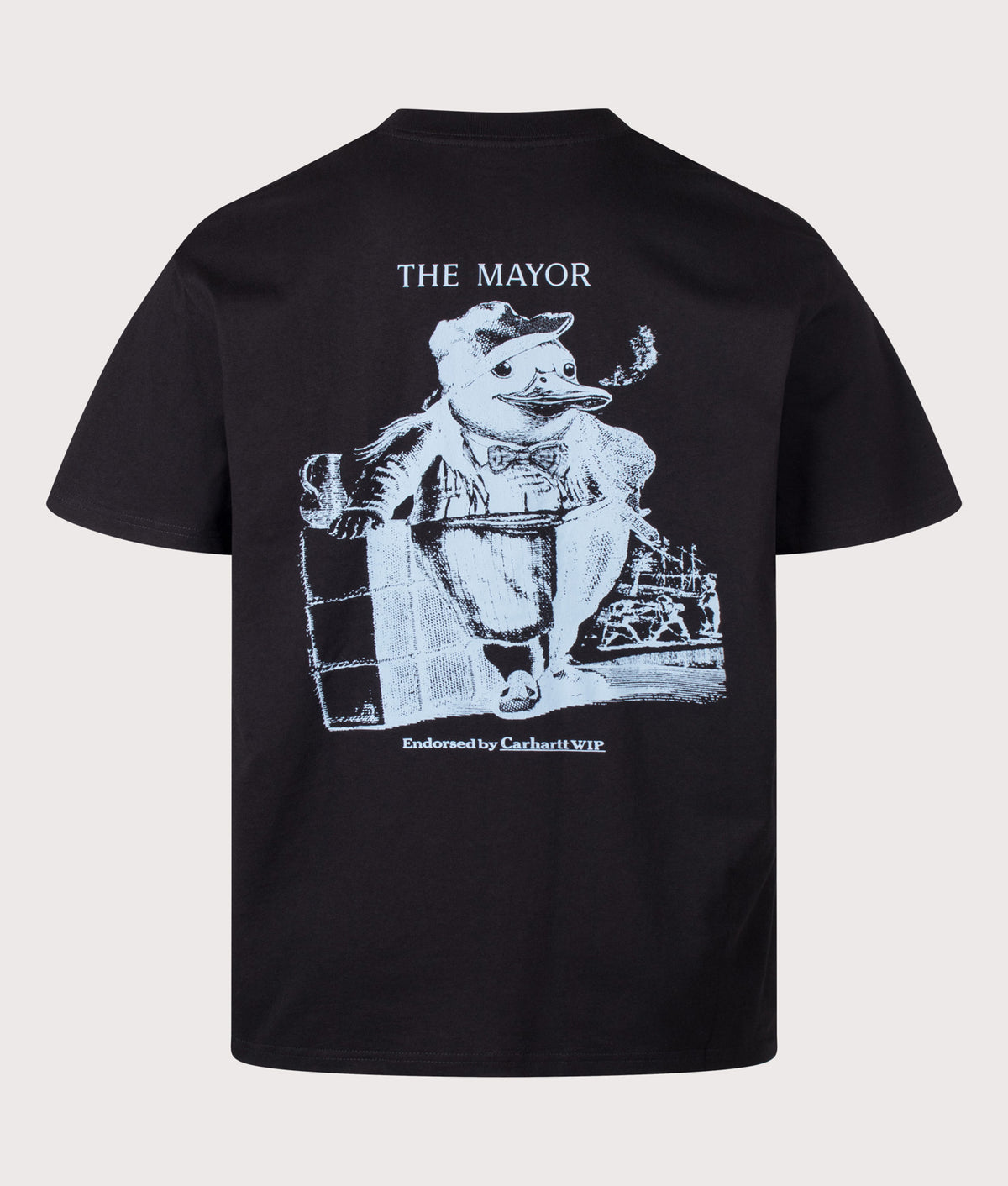 Carhartt WIP Loose Fit Vote T-Shirt in Black at EQVVS Menswear. Back shot.