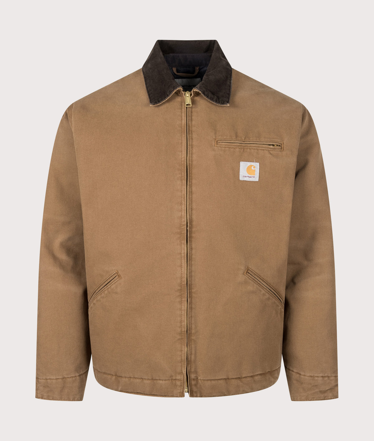 Carhartt WIP Loose Fit OG Detroit Jacket in WIP H Brown and Tobacco at EQVVS Menswear. Front shot.