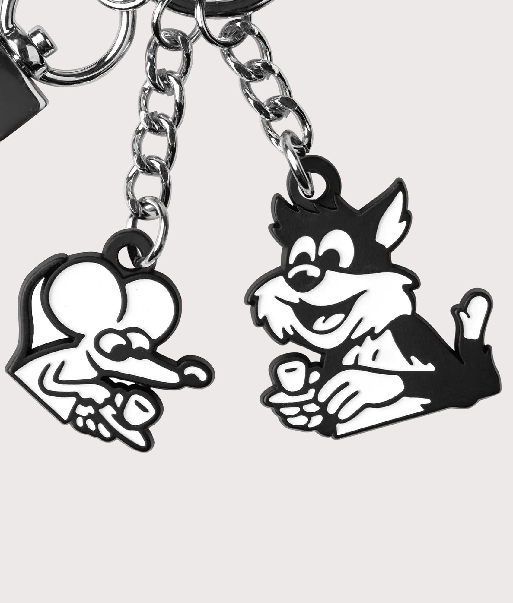Carhartt WIP Coffee Break Keychain in Black and White at EQVVS Menswear. Detail shot.