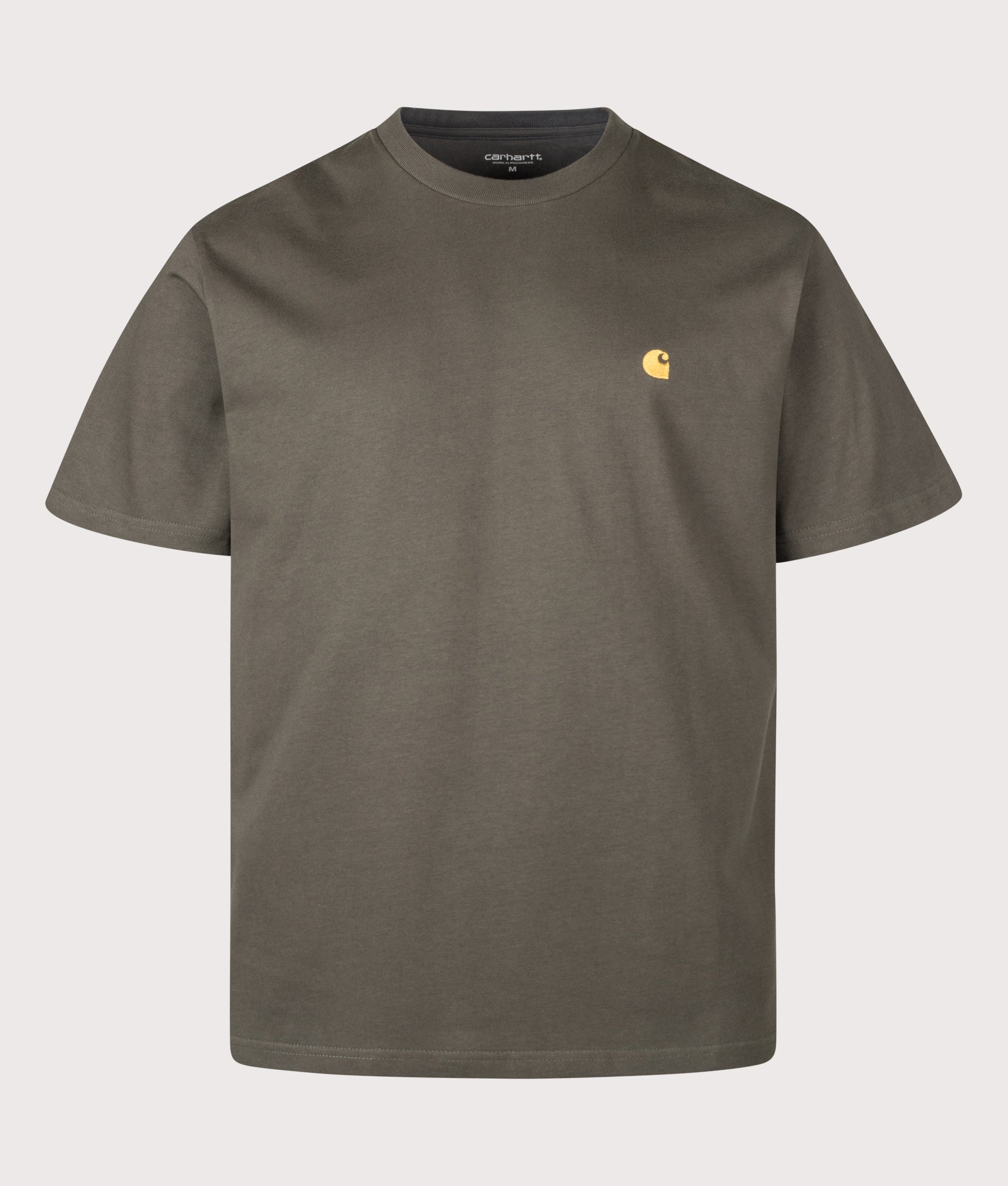 Carhartt WIP Loose Fit Chase T-Shirt in Shungite/Gold at EQVVS Menswear. Front shot.