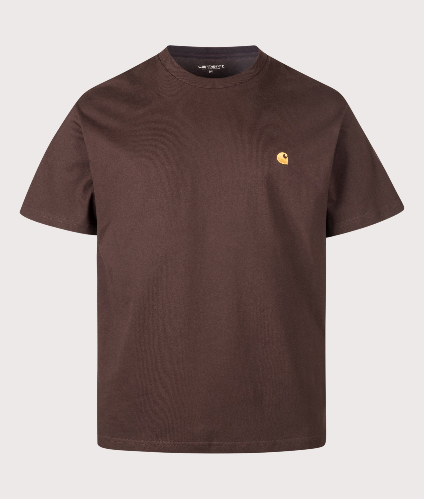 Carhartt WIP Loose Fit Chase T-Shirt in Palisander and Gold at EQVVS Menswear. Front shot.