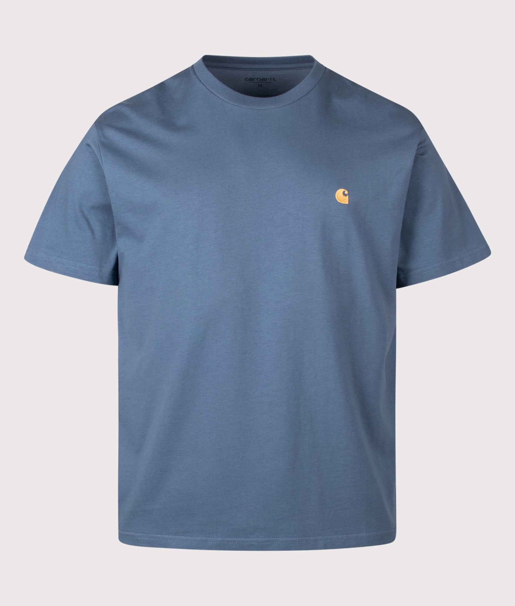 Carhartt WIP Loose Fit Chase T-Shirt in Icesheet and Gold at EQVVS Menswear. Front shot.