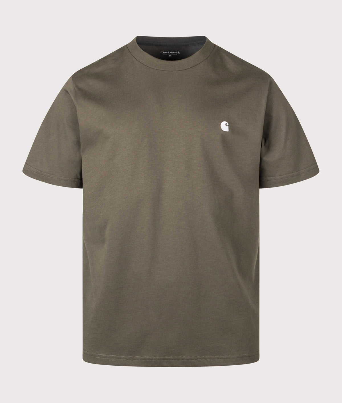 Carhartt WIP Loose Fit Madison T-Shirt in Cypress and White at EQVVS Menswear. Front shot.