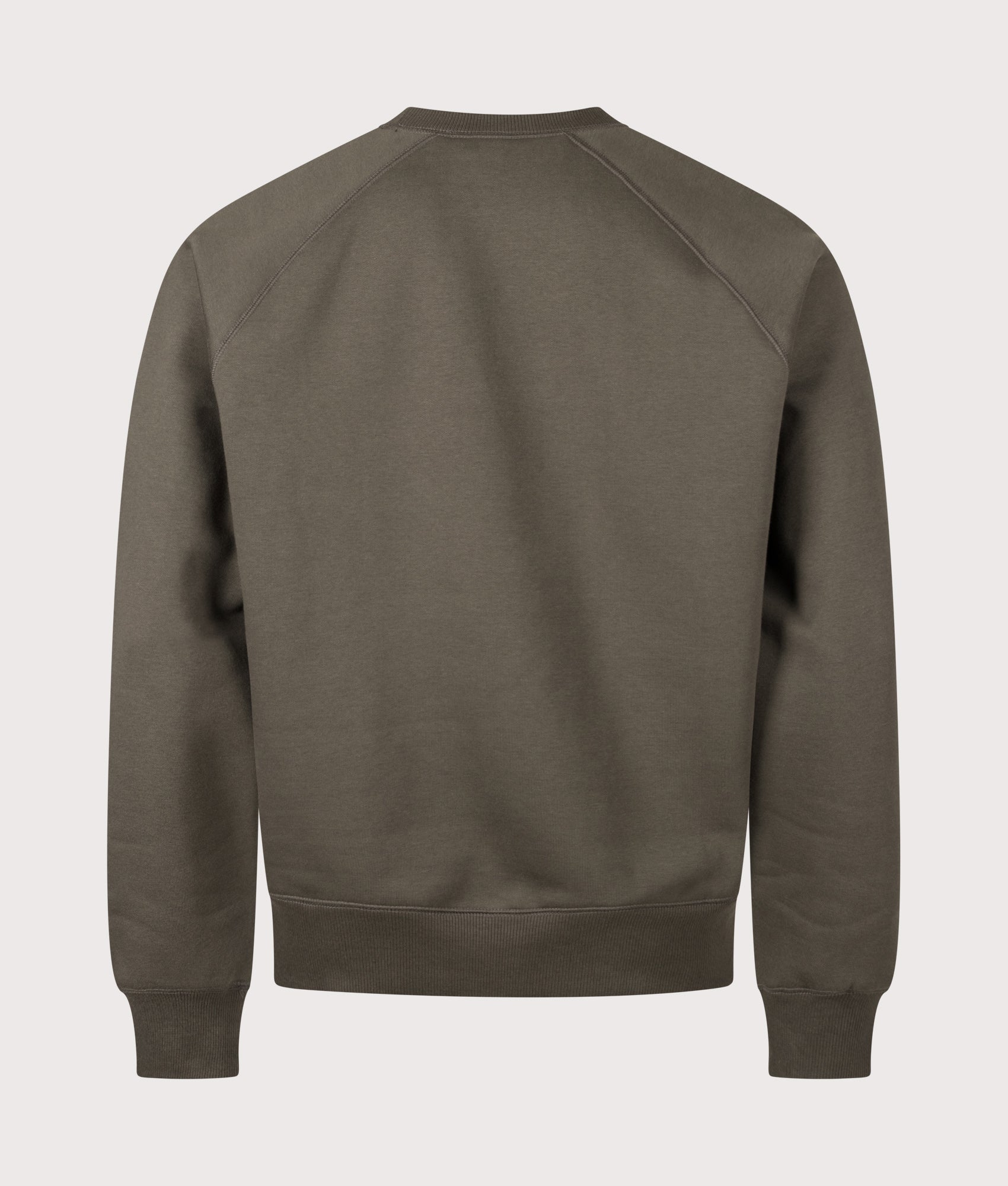 Carhartt WIP Regular Fit Chase Sweatshirt in Shungite and Gold at EQVVS Menswear. Back shot.